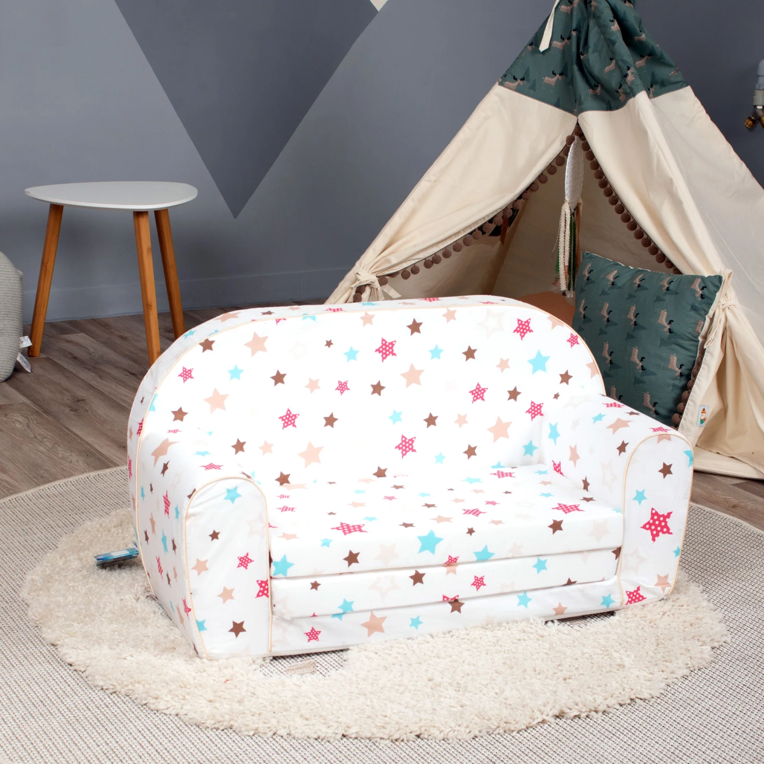 Canapé d'enfant Delsit pour tout-petits - divan convertible en mousse 2 en 1, fauteuil confortable rabattable pour enfants, fabriqué en Europe
