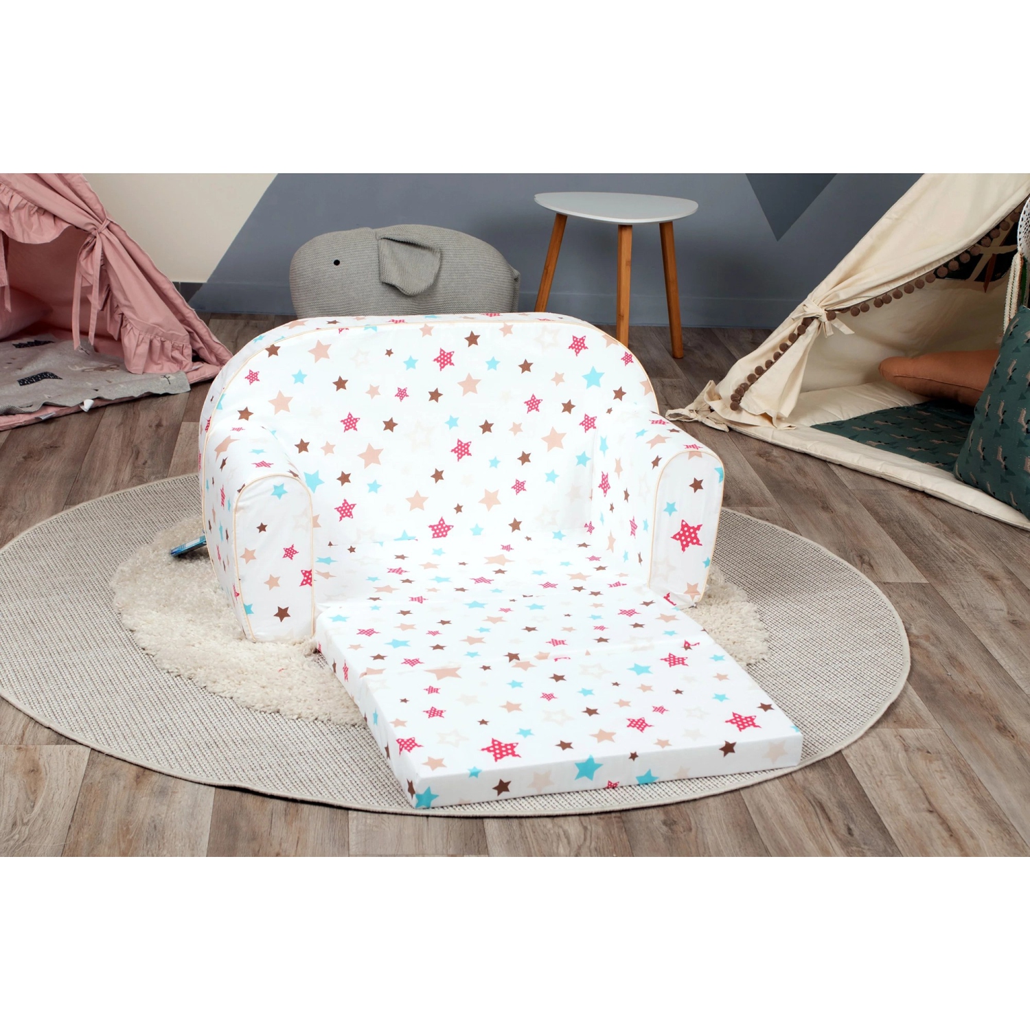 Canapé d'enfant Delsit pour tout-petits - divan convertible en mousse 2 en 1, fauteuil confortable rabattable pour enfants, fabriqué en Europe