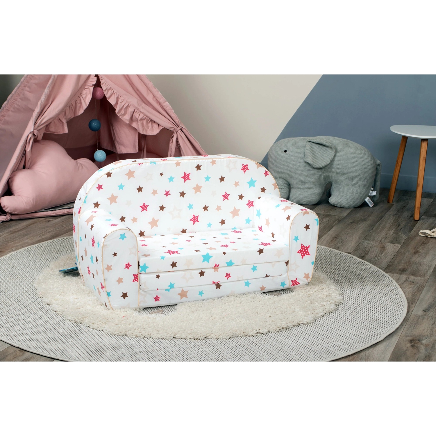 Canapé d'enfant Delsit pour tout-petits - divan convertible en mousse 2 en 1, fauteuil confortable rabattable pour enfants, fabriqué en Europe