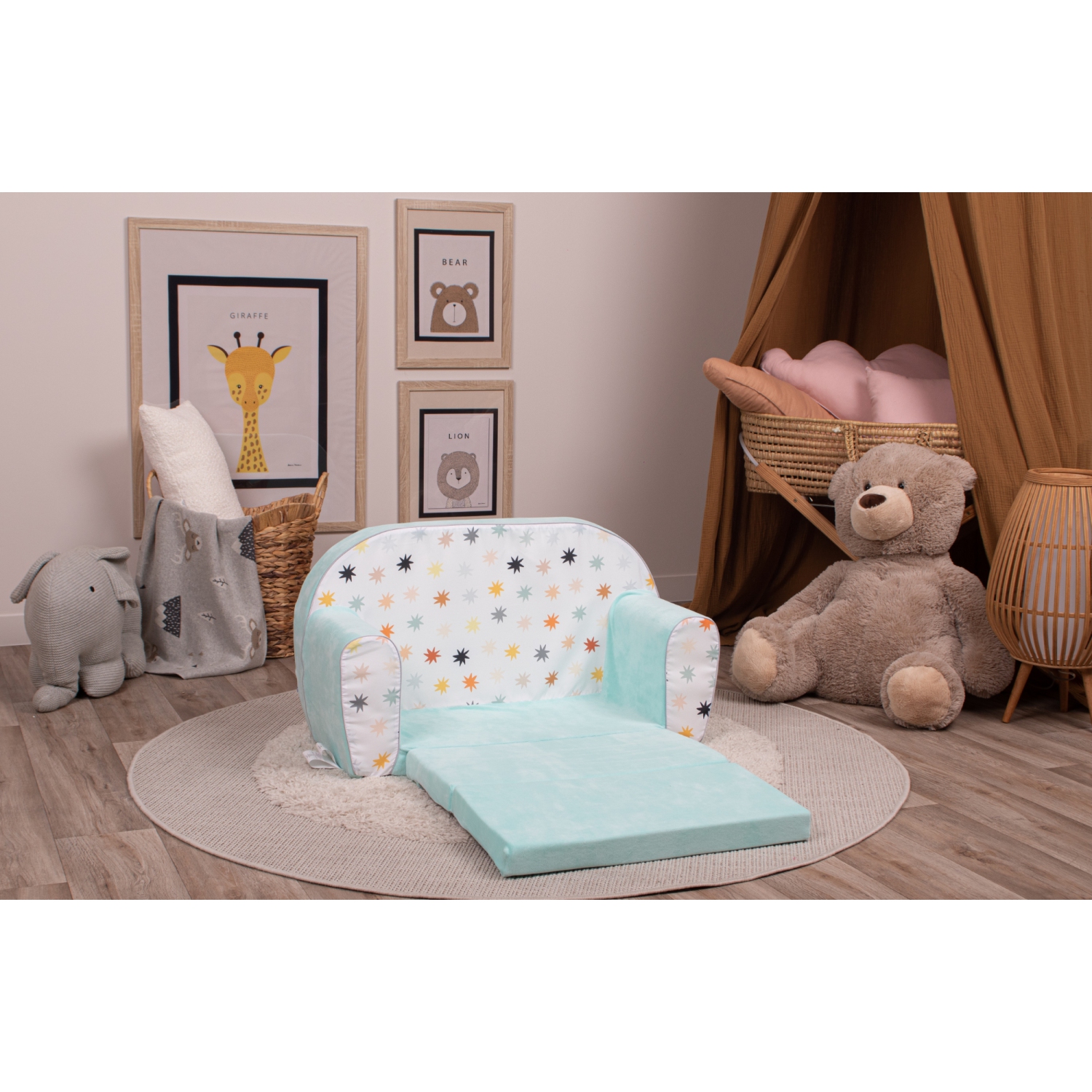 Delsit Kids Couch for Toddlers - 2 in 1 Convertible Foam Sofa to Lounger, Comfy Flip Out Lounge Chair for Children, Made in Europe