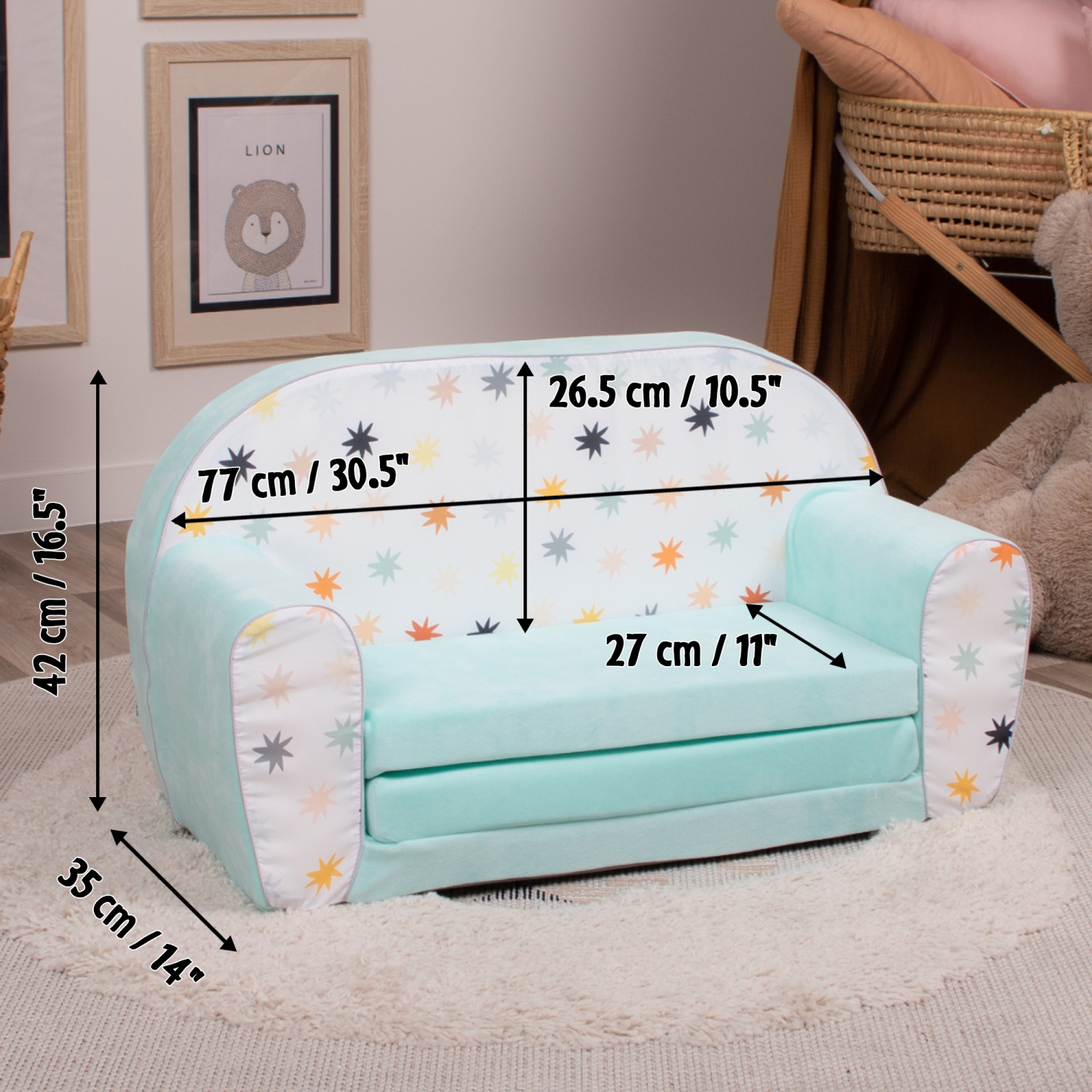 Delsit Kids Couch for Toddlers - 2 in 1 Convertible Foam Sofa to Lounger, Comfy Flip Out Lounge Chair for Children, Made in Europe