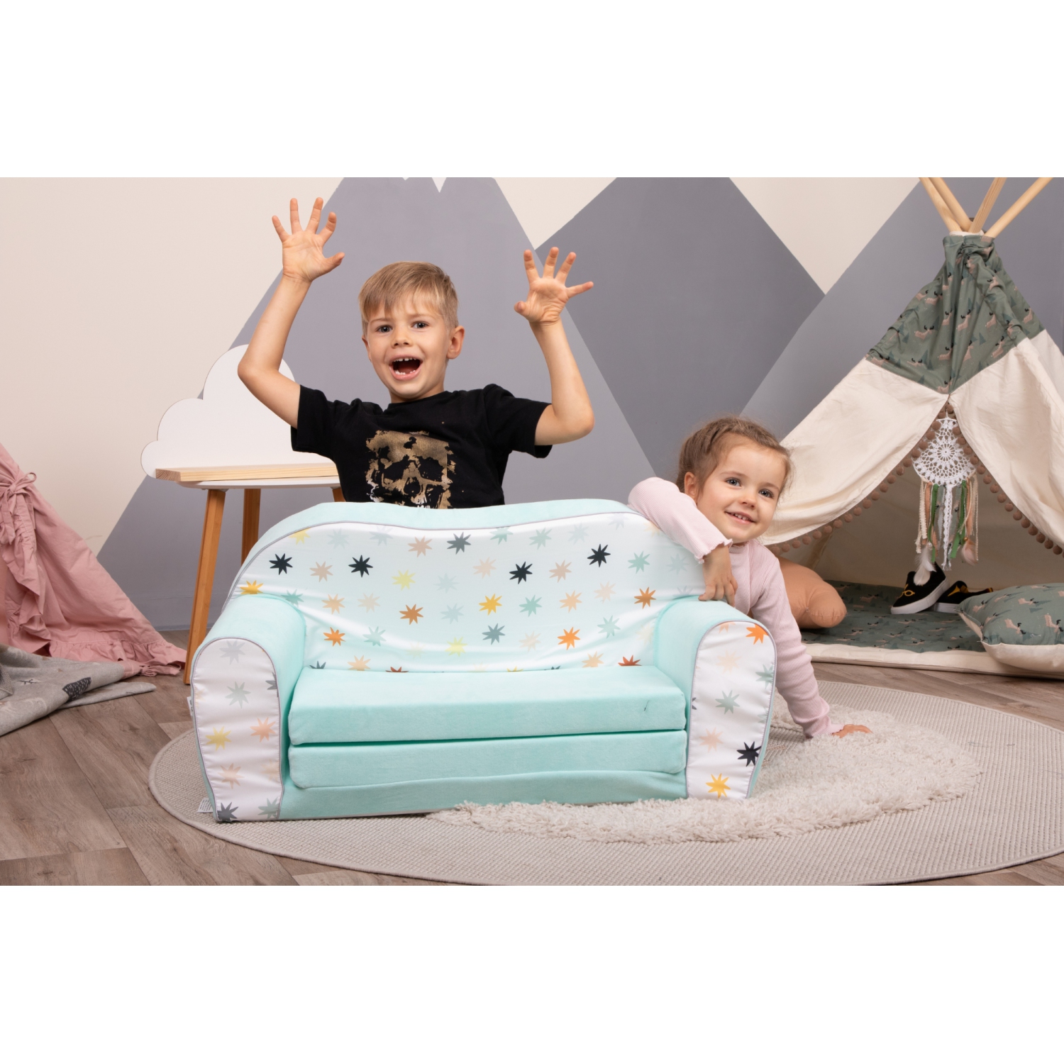 Delsit Kids Couch for Toddlers - 2 in 1 Convertible Foam Sofa to Lounger, Comfy Flip Out Lounge Chair for Children, Made in Europe