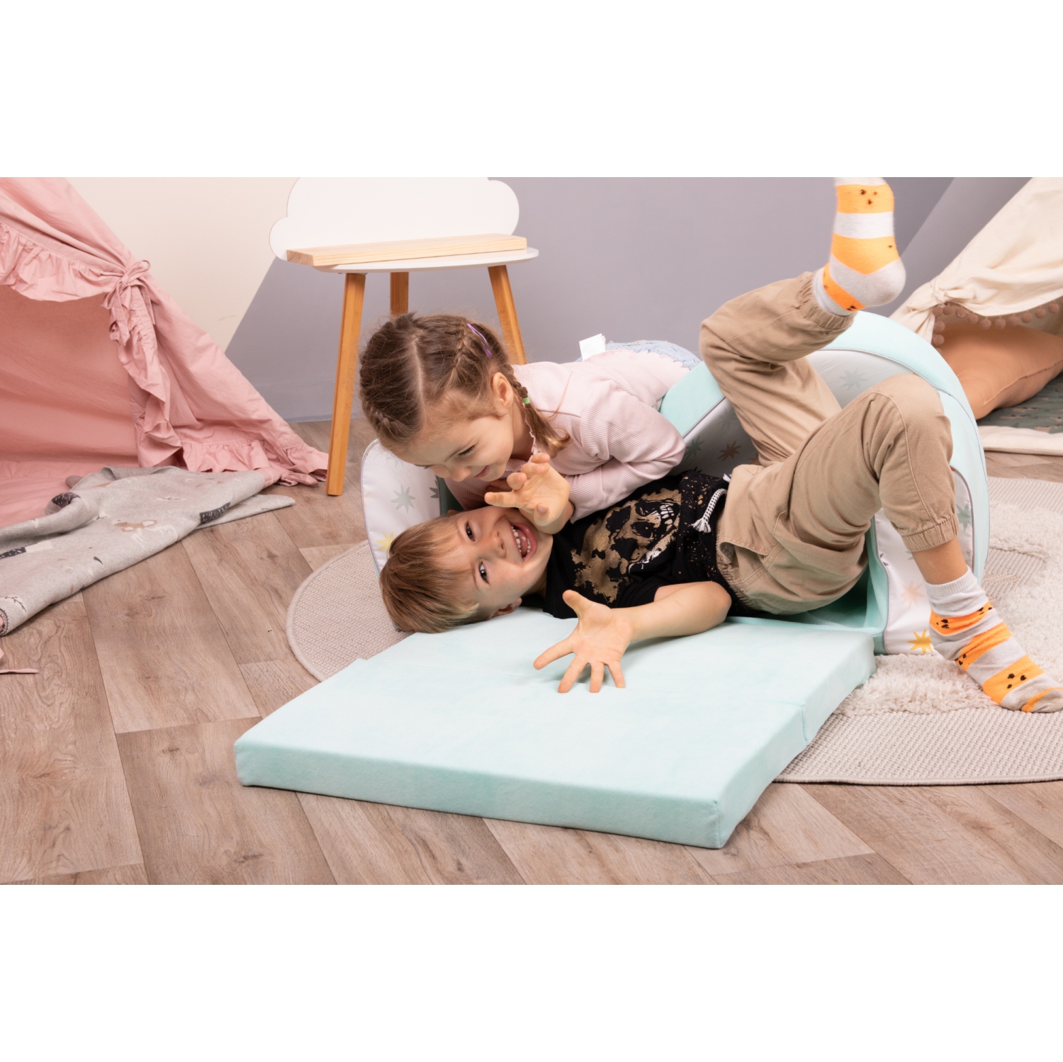 Delsit Kids Couch for Toddlers - 2 in 1 Convertible Foam Sofa to Lounger, Comfy Flip Out Lounge Chair for Children, Made in Europe