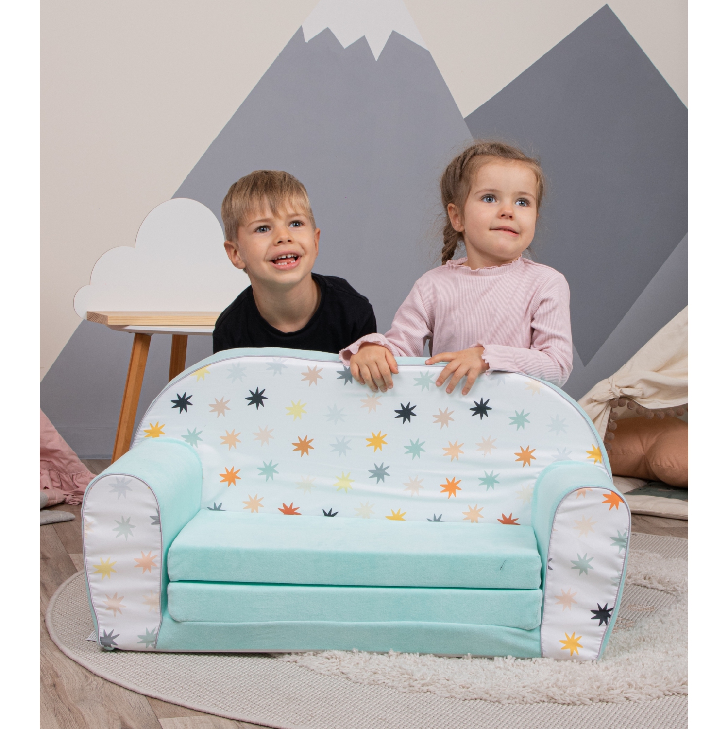 Delsit Kids Couch for Toddlers - 2 in 1 Convertible Foam Sofa to Lounger, Comfy Flip Out Lounge Chair for Children, Made in Europe