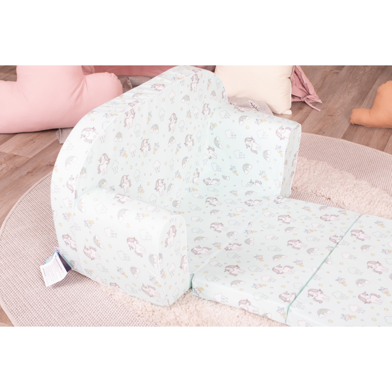 Canapé d'enfant Delsit pour tout-petits - divan convertible en mousse 2 en 1, fauteuil confortable rabattable pour enfants, fabriqué en Europe