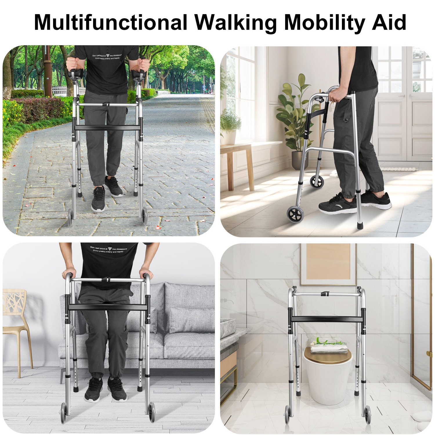 Folding Walking Frame Rollator with Bag, Walking Aids