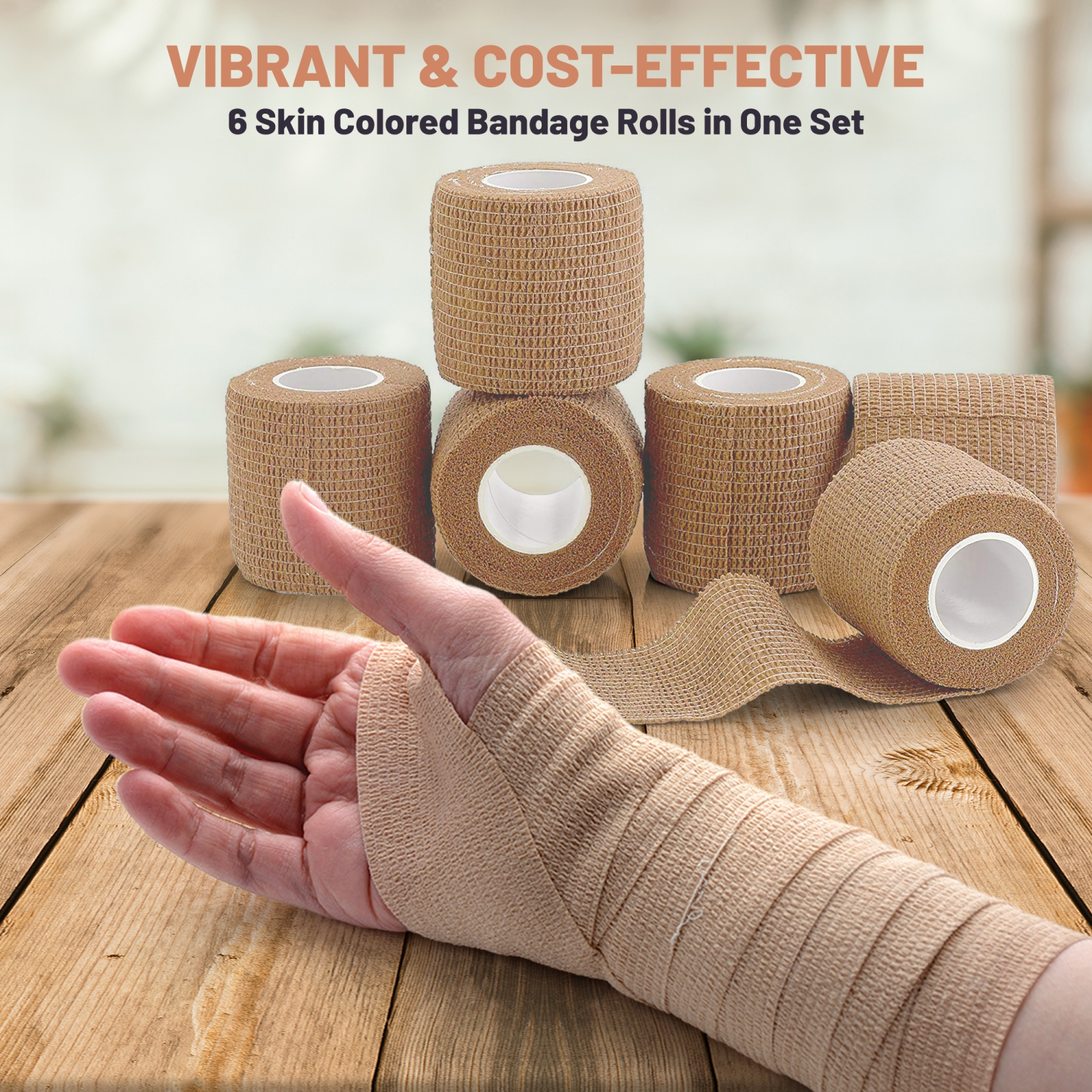 MEDca Self Adherent Cohesive Wrap Bandages 2 Inches X 5 Yards 6 Count