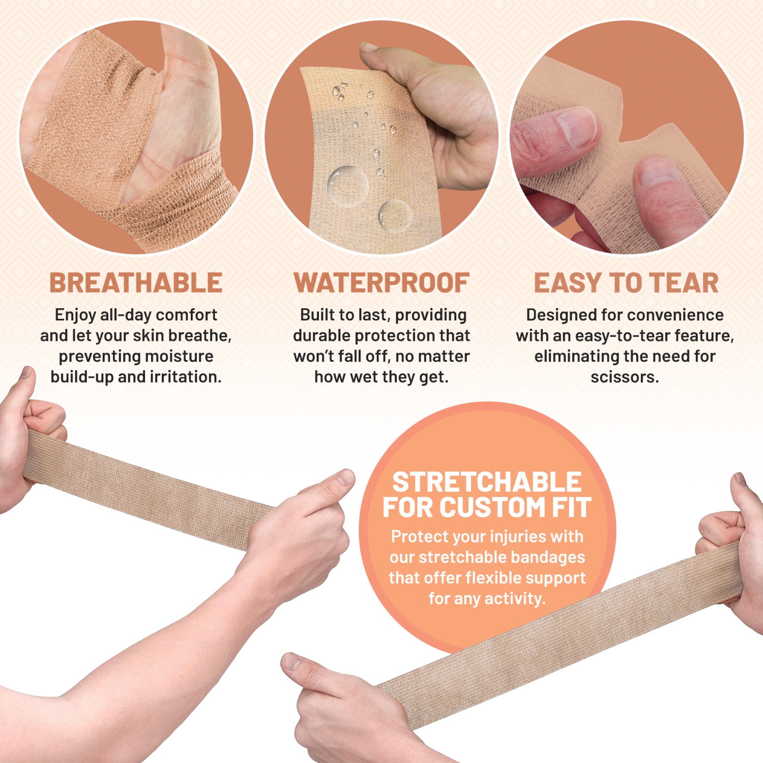 MEDca Self Adherent Cohesive Wrap Bandages 2 Inches X 5 Yards 6 Count