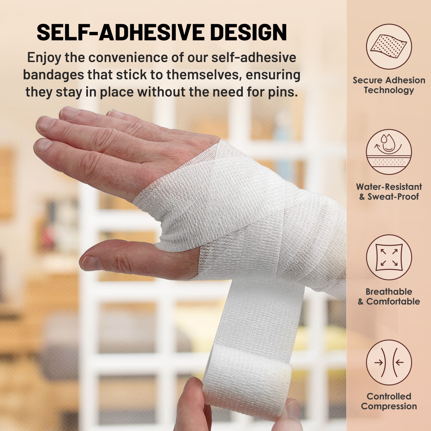 6 Pack, Self Adherent Cohesive Tape - 2” x 5 Yards, Self Adhesive Bandage Rolls & Sports Athletic Wrap for Ankle, Wrist, Knee Sprains and Swelling,