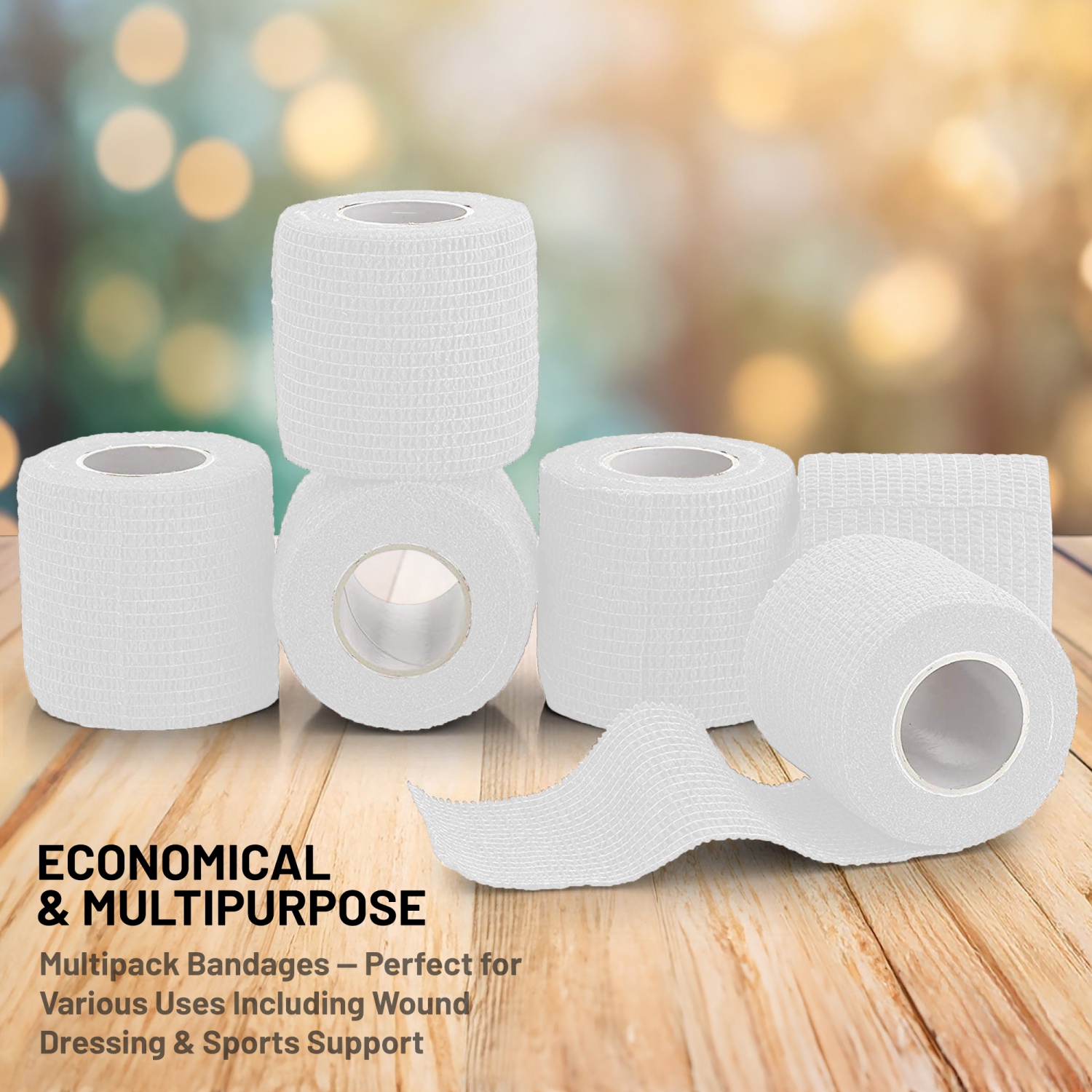 6 Pack, Self Adherent Cohesive Tape - 2” x 5 Yards, Self Adhesive Bandage Rolls & Sports Athletic Wrap for Ankle, Wrist, Knee Sprains and Swelling,