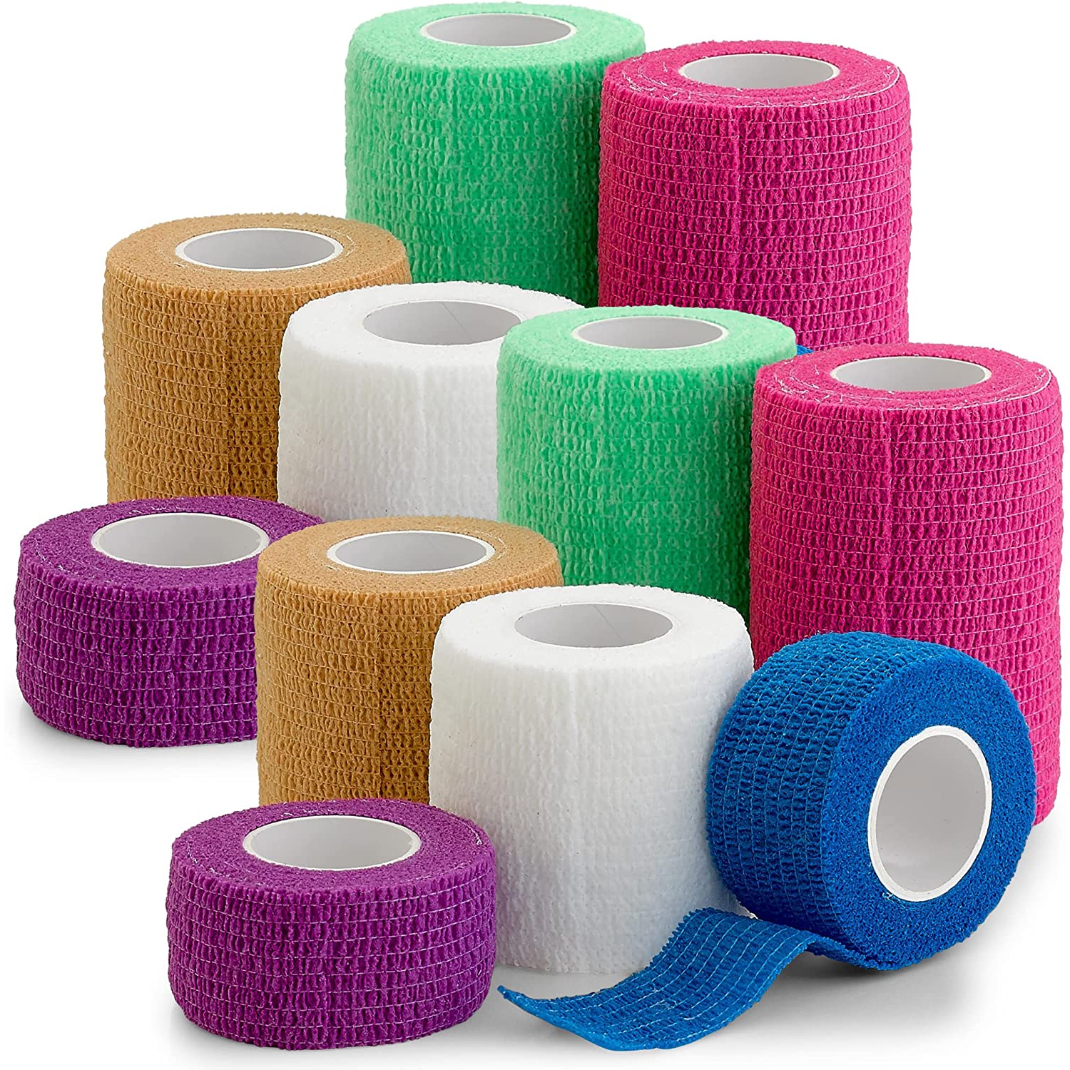 Self Adherent Cohesive Tape Rolls - Pack of 12-1" 2" 3"x5 Yards Combo Pack, Self Adhesive Bandage Rolls & Sports Athletic Wrap for Ankle, Wrist, Vet