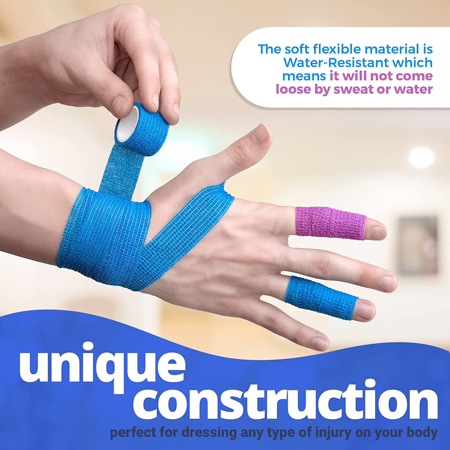 Self Adherent Cohesive Tape Rolls - Pack of 12-1" 2" 3"x5 Yards Combo Pack, Self Adhesive Bandage Rolls & Sports Athletic Wrap for Ankle, Wrist, Vet