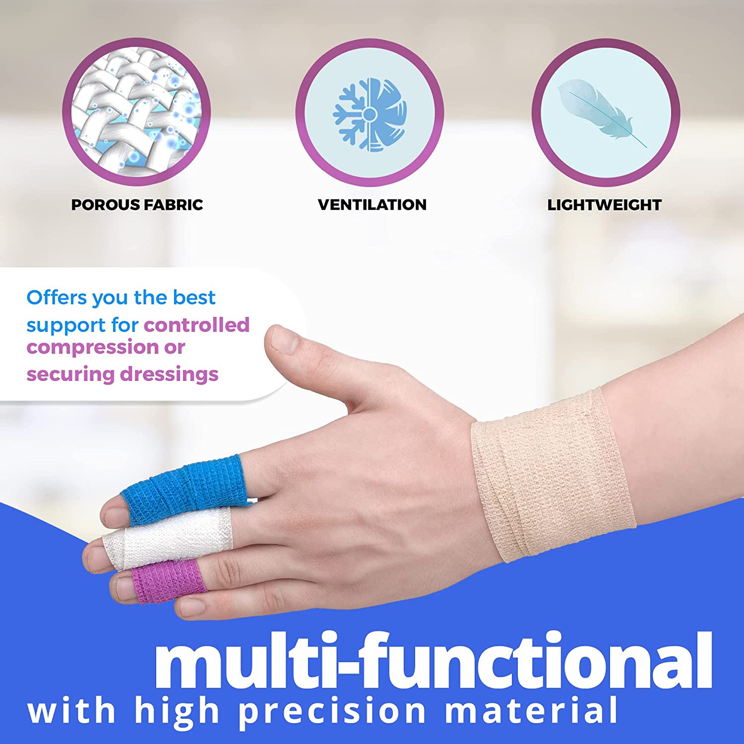 Self Adherent Cohesive Tape Rolls - Pack of 12-1" 2" 3"x5 Yards Combo Pack, Self Adhesive Bandage Rolls & Sports Athletic Wrap for Ankle, Wrist, Vet