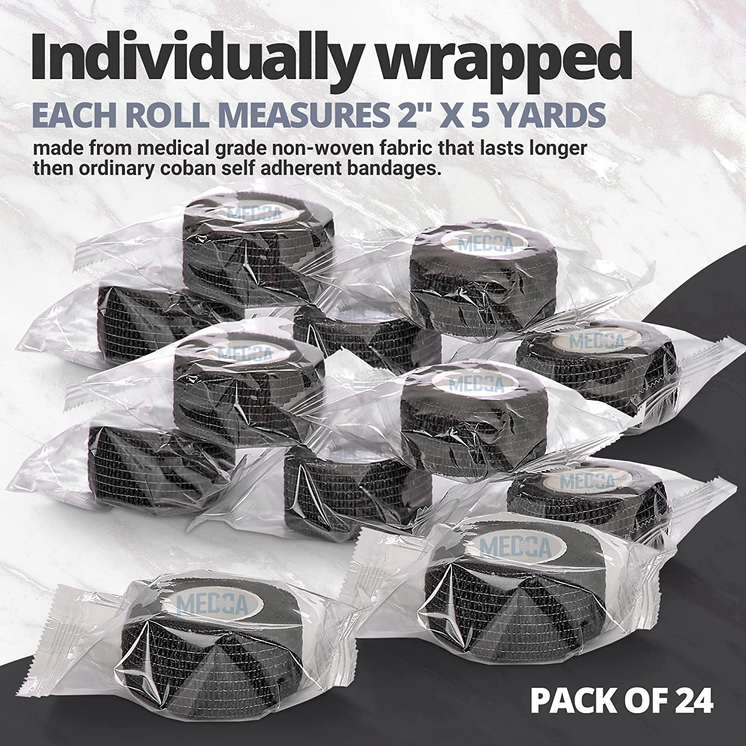 Self-Adherent Cohesive Bandage - Pack of 24 Rolls - 1" Wide x 5 Yards - Athletic Sports Tape for Medical Use, Sports, First Aid and Helps Protect
