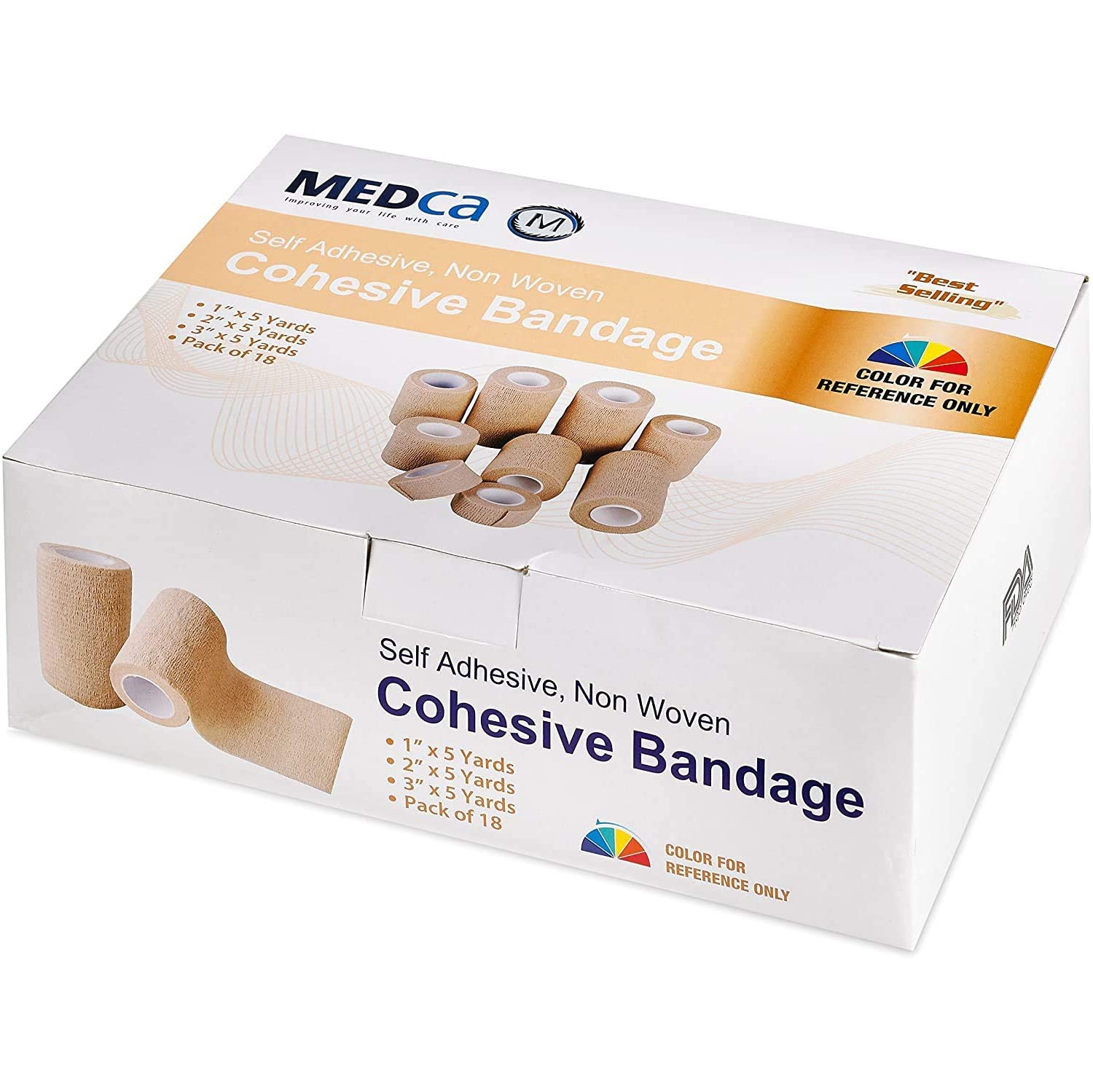 MEDca Tape Wrap, Self Adherent Wrap Tape, Adhering Stick Bandage, Self Grip Roll 1 Inche 2 Inch and 3 inch X 5 Yards 6 of Each Size Total of 18 Rolls"Skin Color"