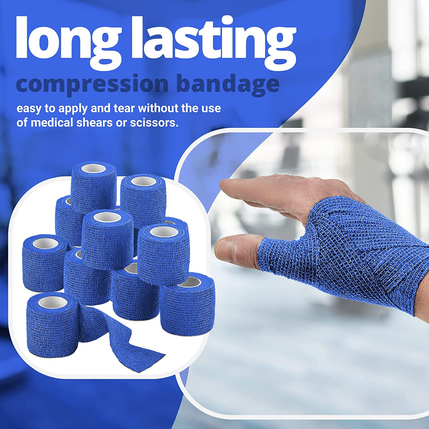 Bandage uni autoadhésif - enveloppe médicale bleue - 12 rouleaux de ruban de sport de 2 po de largeur x 5 verges pour usage médical, sport, premiers