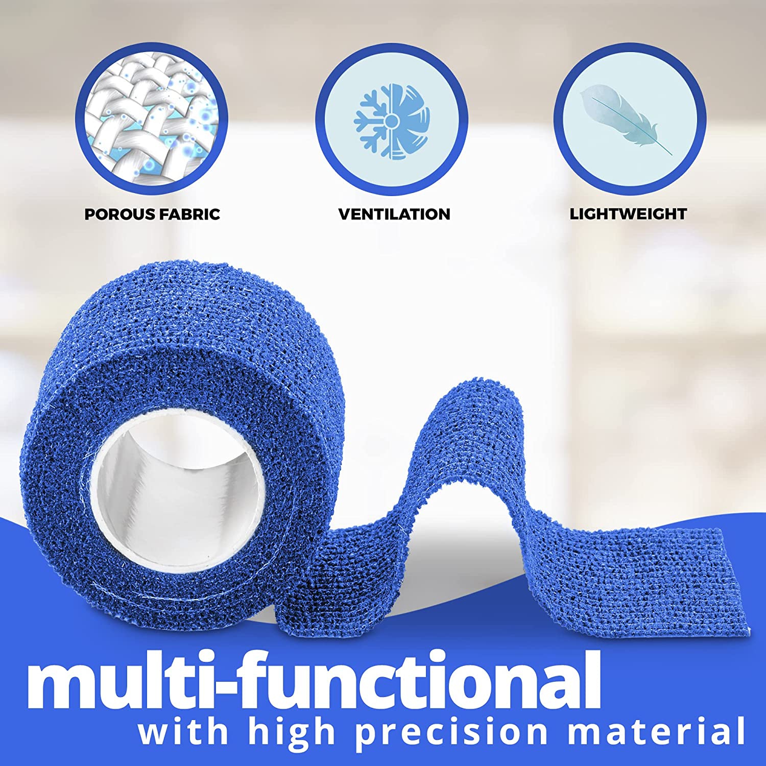 Bandage uni autoadhésif - enveloppe médicale bleue - 12 rouleaux de ruban de sport de 2 po de largeur x 5 verges pour usage médical, sport, premiers