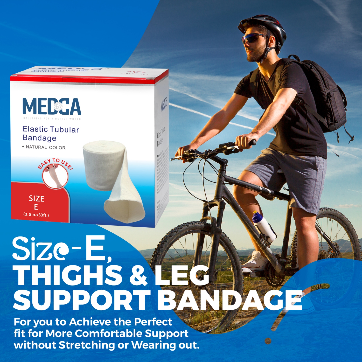 Bandage de support tubulaire élastique taille E, 10M boîte - couleur naturelle pour large bandage de support de genou - haut moyen, spandex en coton