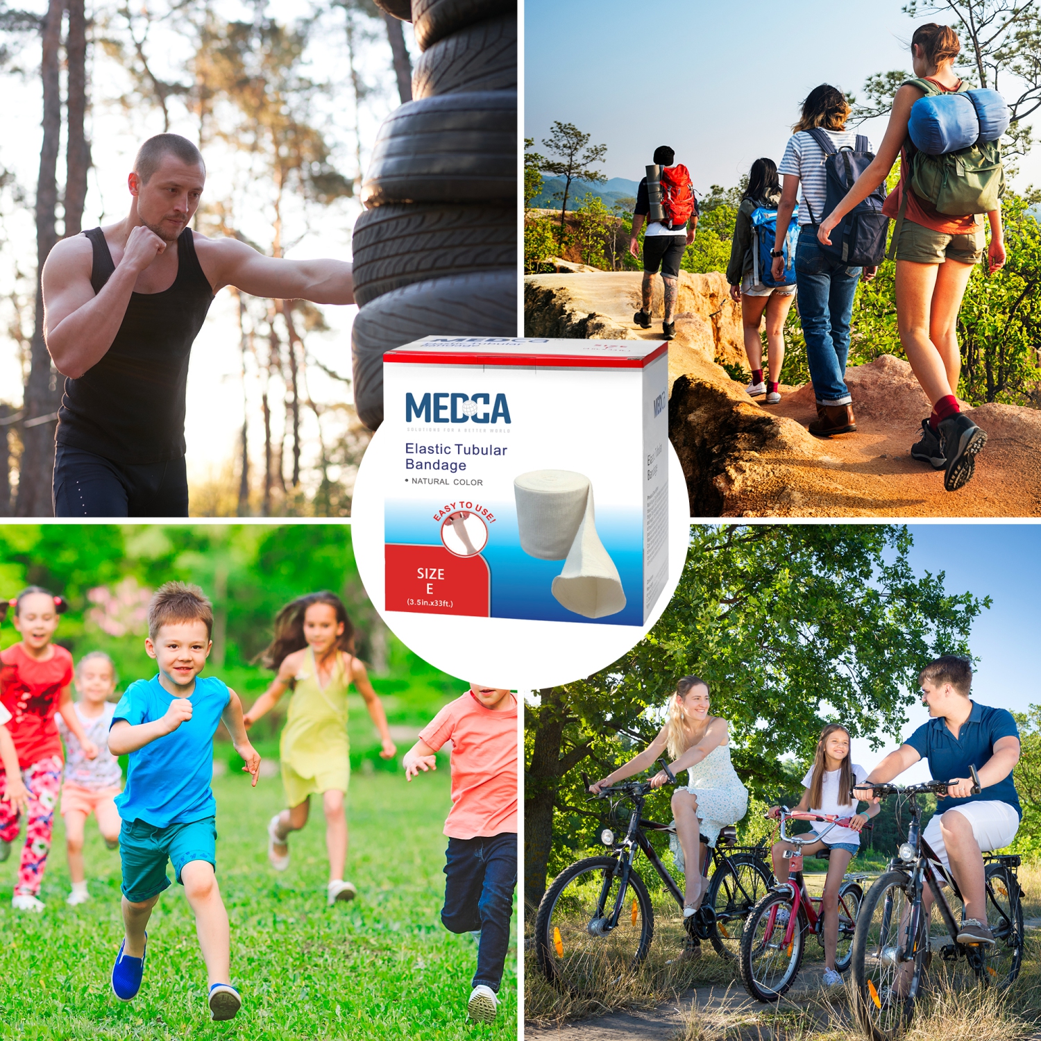 Bandage de support tubulaire élastique taille E, 10M boîte - couleur naturelle pour large bandage de support de genou - haut moyen, spandex en coton