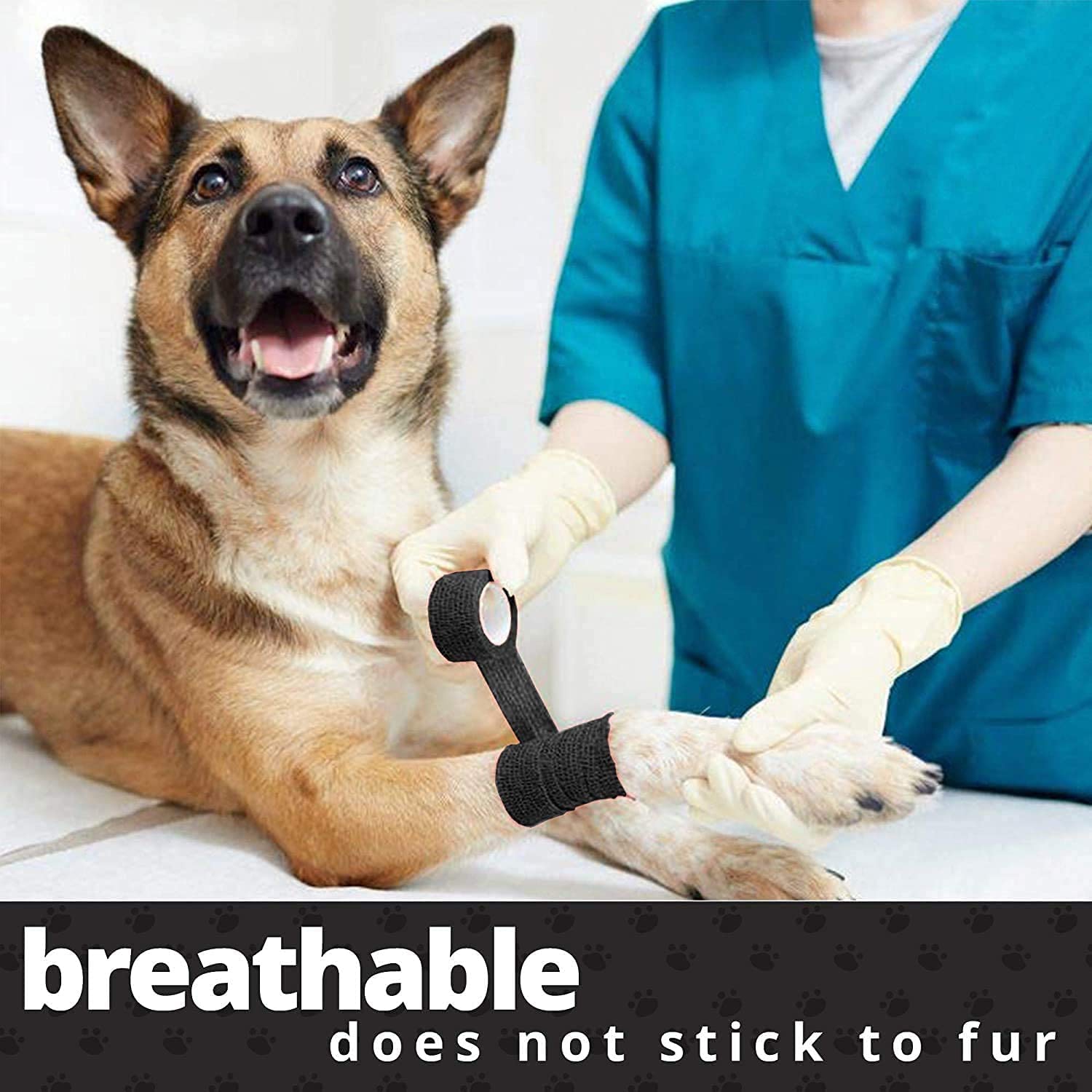 Bandage de vétérinaire – bandage de compression cohésif autoadhésif et rouleau de bandage médical pour chiens, chats, chevaux, noir