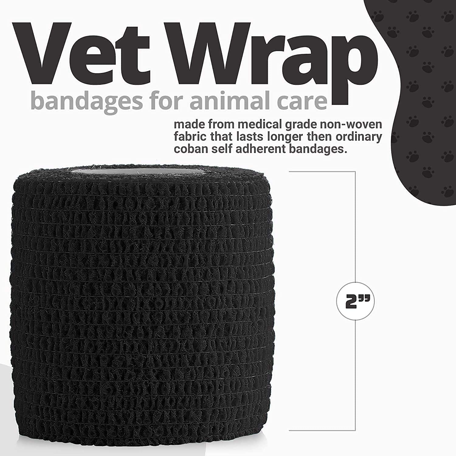 Bandage de vétérinaire – bandage de compression cohésif autoadhésif et rouleau de bandage médical pour chiens, chats, chevaux, noir