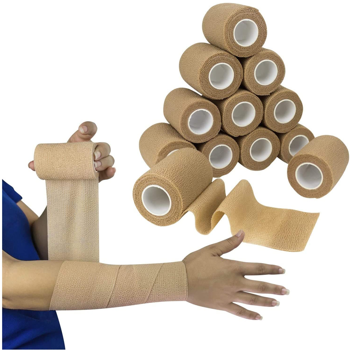 Self Adherent Wrap - Bulk Pack of 12, Athletic Tape Rolls and Sports Wraps, Self Cohesive Non-Woven Adhesive Bandage for Ankle Sprains & Swelling