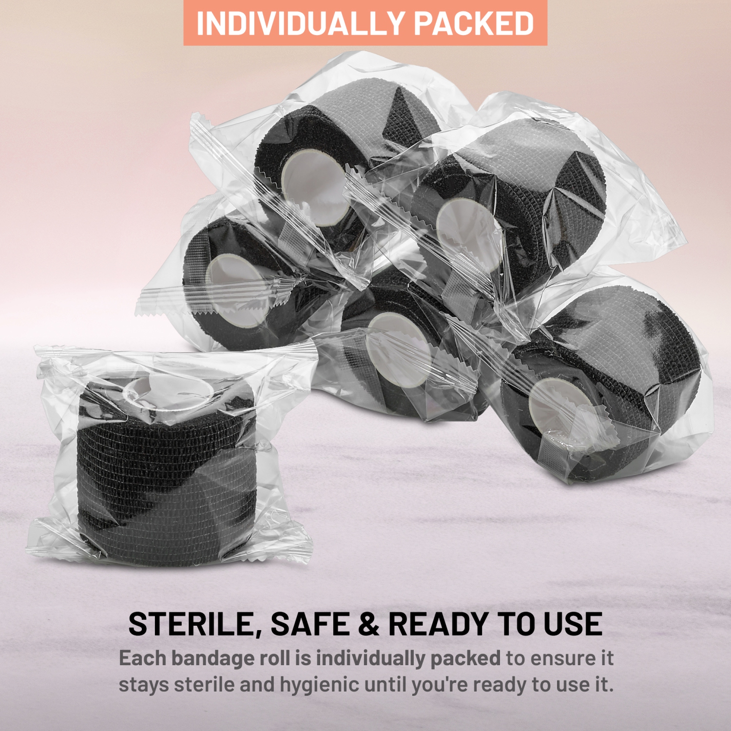 Bandage uni autoadhésif - bandage médical noir - 6 rouleaux 2 po de large x 5 verges pour usage médical, sport, premiers soins et aide à protéger la