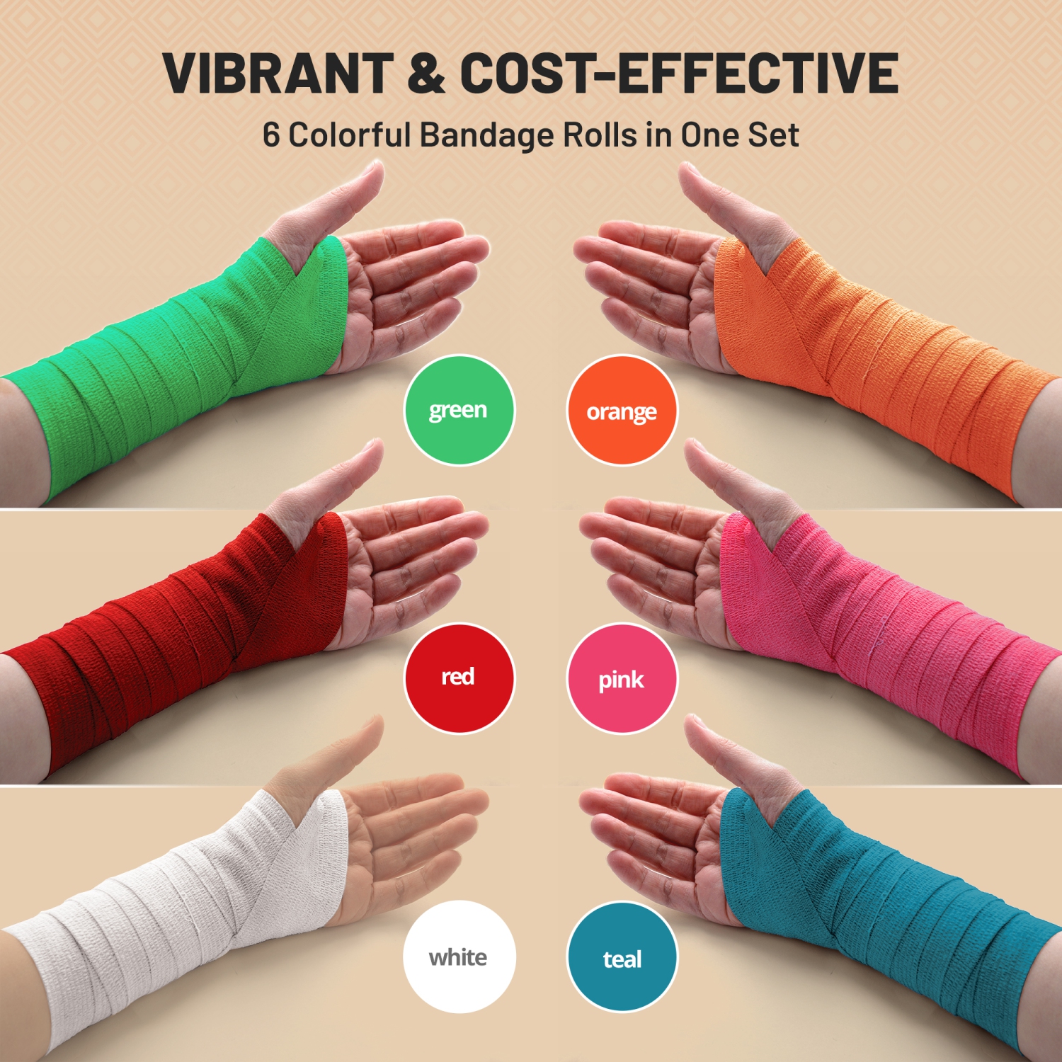 6 Pack, Self Adherent Cohesive Tape - 2” x 5 Yards, Self Adhesive Bandage Rolls & Sports Athletic Wrap for Ankle, Wrist, Knee Sprains and Swelling,