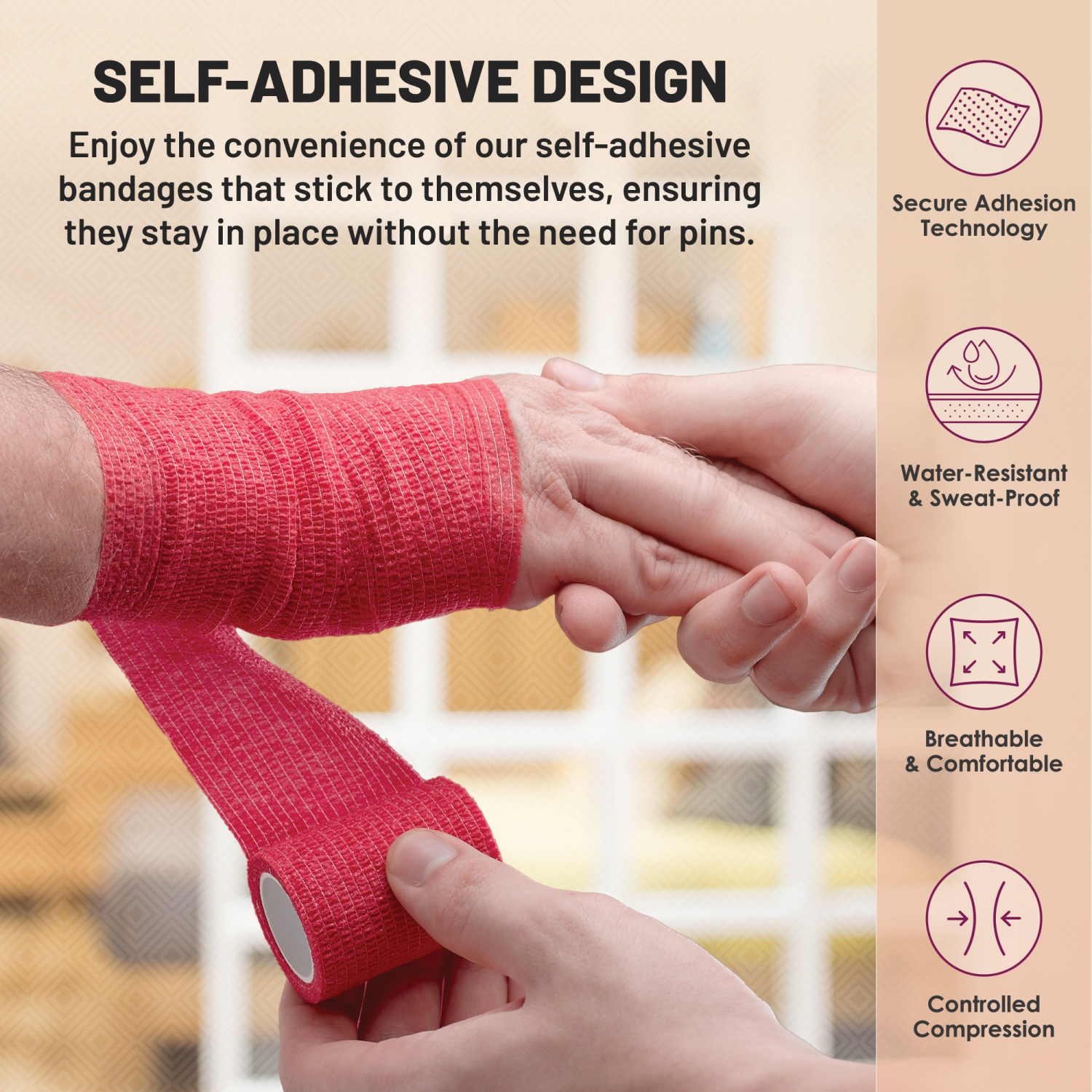 6 Pack, Self Adherent Cohesive Tape - 2” x 5 Yards, Self Adhesive Bandage Rolls & Sports Athletic Wrap for Ankle, Wrist, Knee Sprains and Swelling,