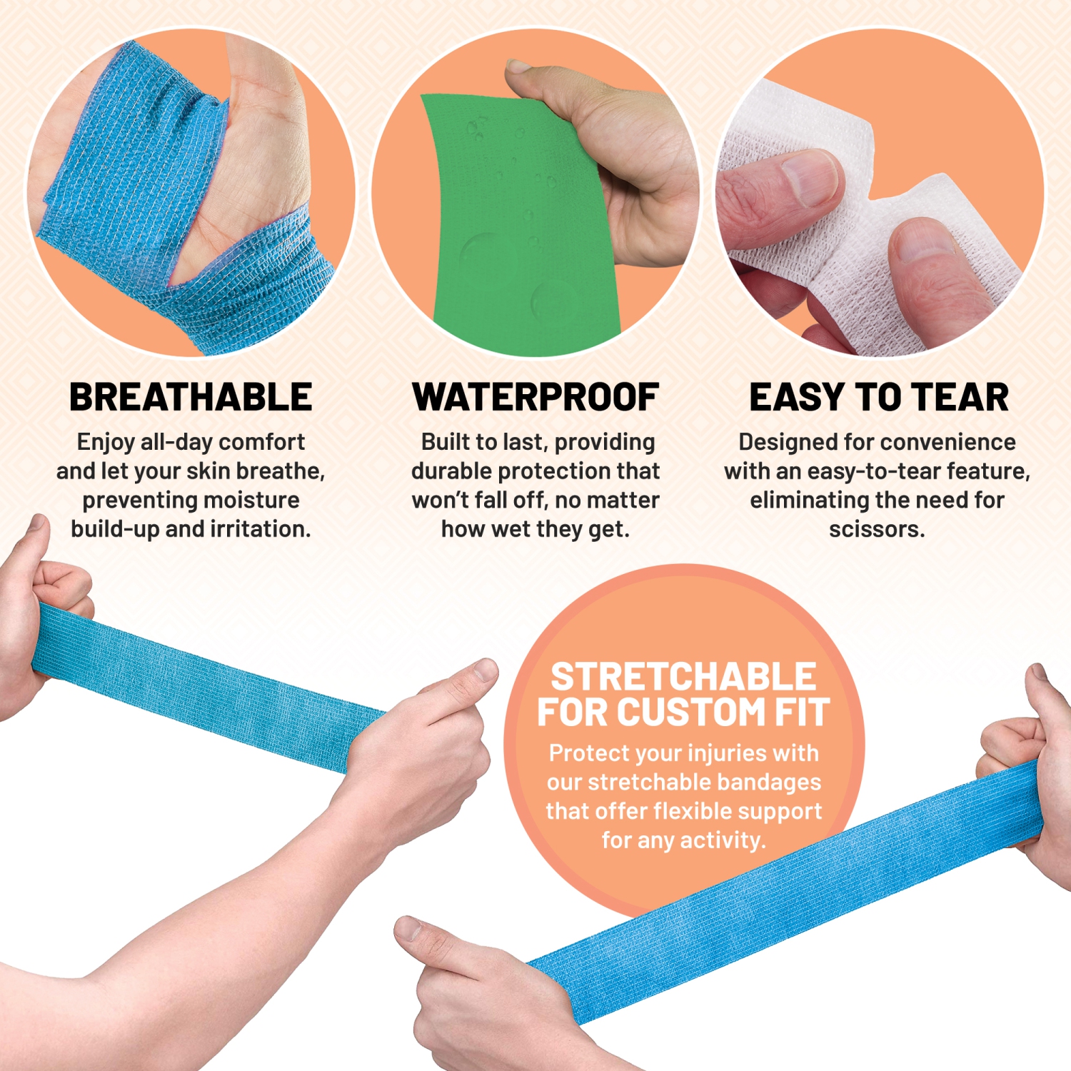 6 Pack, Self Adherent Cohesive Tape - 2” x 5 Yards, Self Adhesive Bandage Rolls & Sports Athletic Wrap for Ankle, Wrist, Knee Sprains and Swelling,