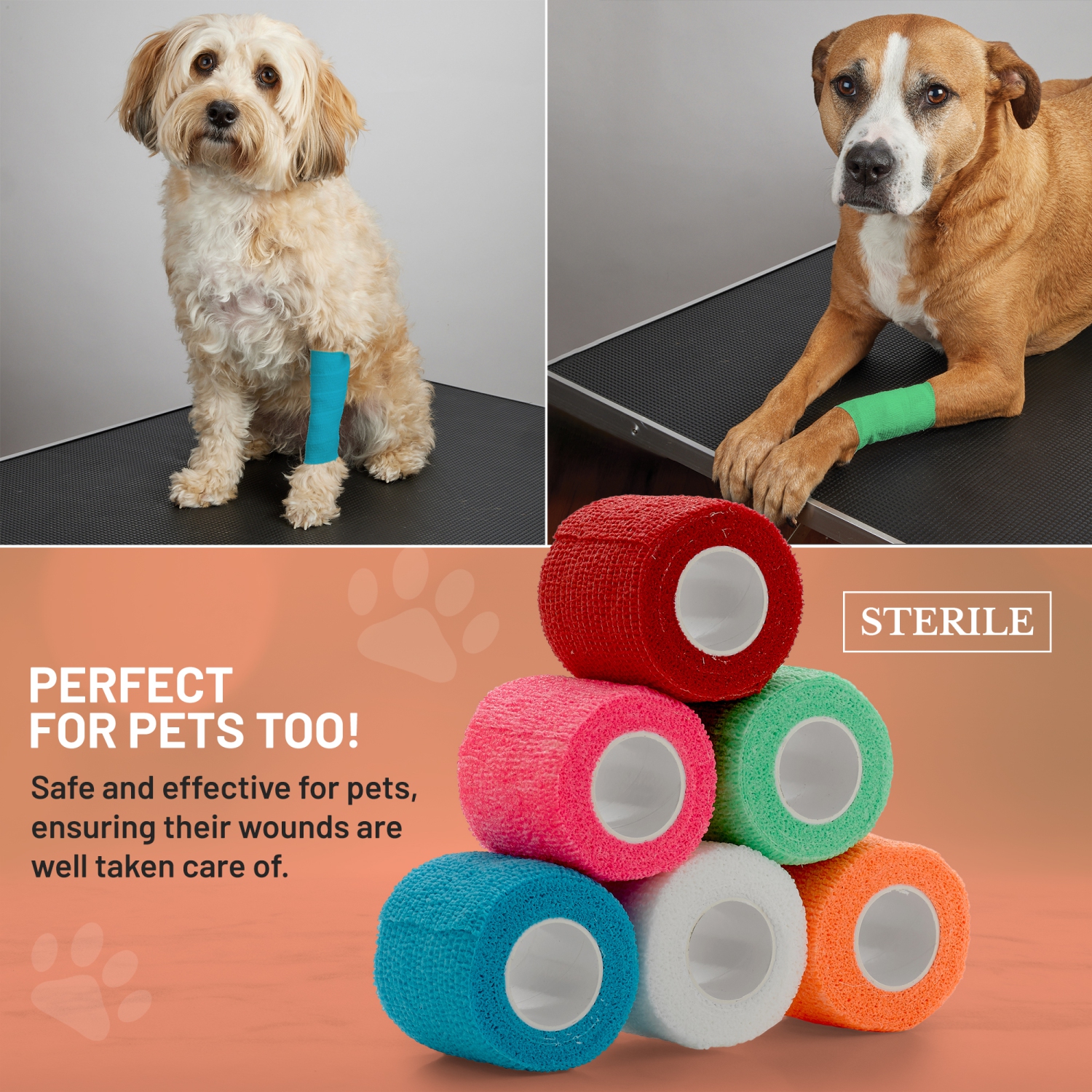 6 Pack, Self Adherent Cohesive Tape - 2” x 5 Yards, Self Adhesive Bandage Rolls & Sports Athletic Wrap for Ankle, Wrist, Knee Sprains and Swelling,