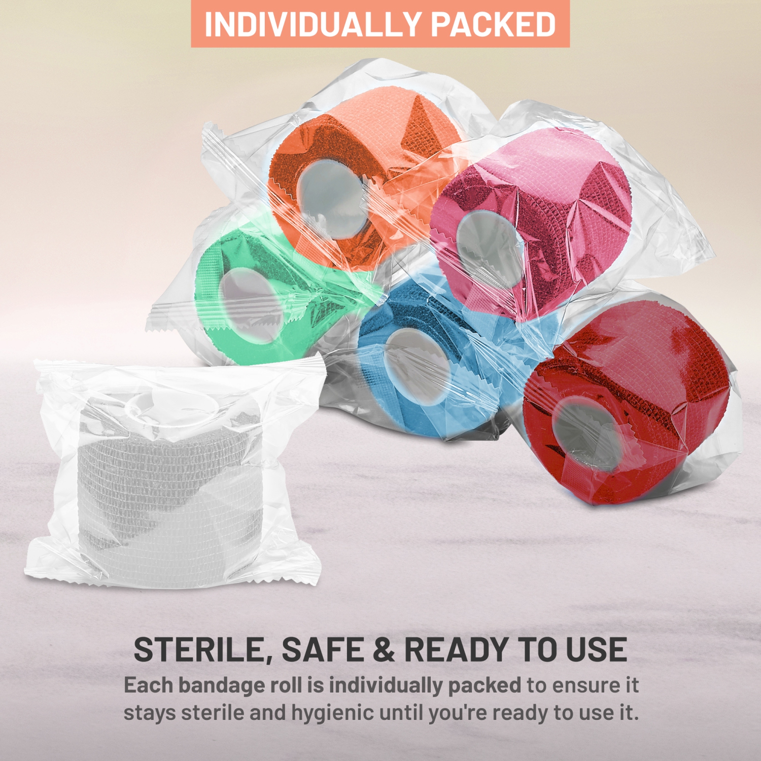 6 Pack, Self Adherent Cohesive Tape - 2” x 5 Yards, Self Adhesive Bandage Rolls & Sports Athletic Wrap for Ankle, Wrist, Knee Sprains and Swelling,