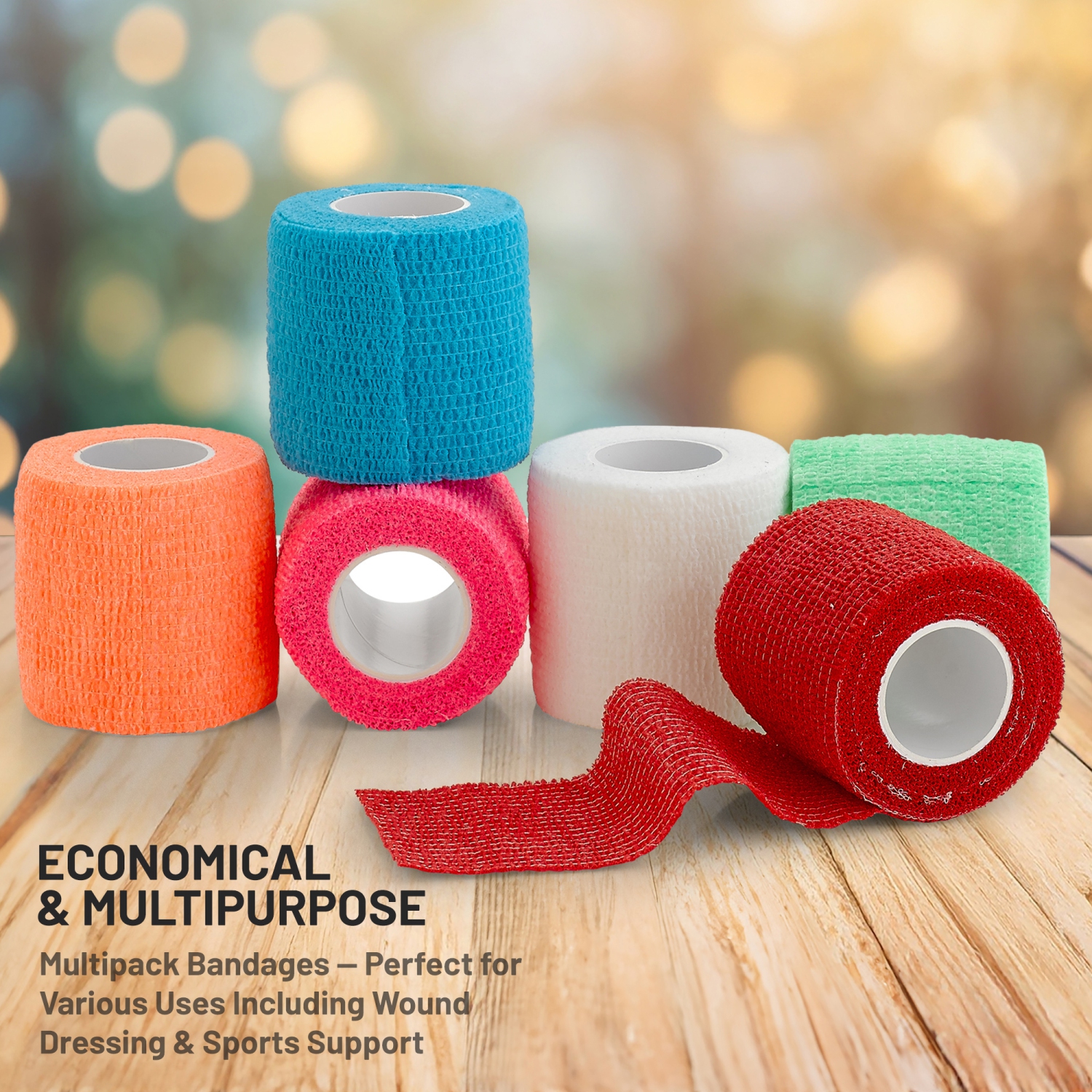 6 Pack, Self Adherent Cohesive Tape - 2” x 5 Yards, Self Adhesive Bandage Rolls & Sports Athletic Wrap for Ankle, Wrist, Knee Sprains and Swelling,