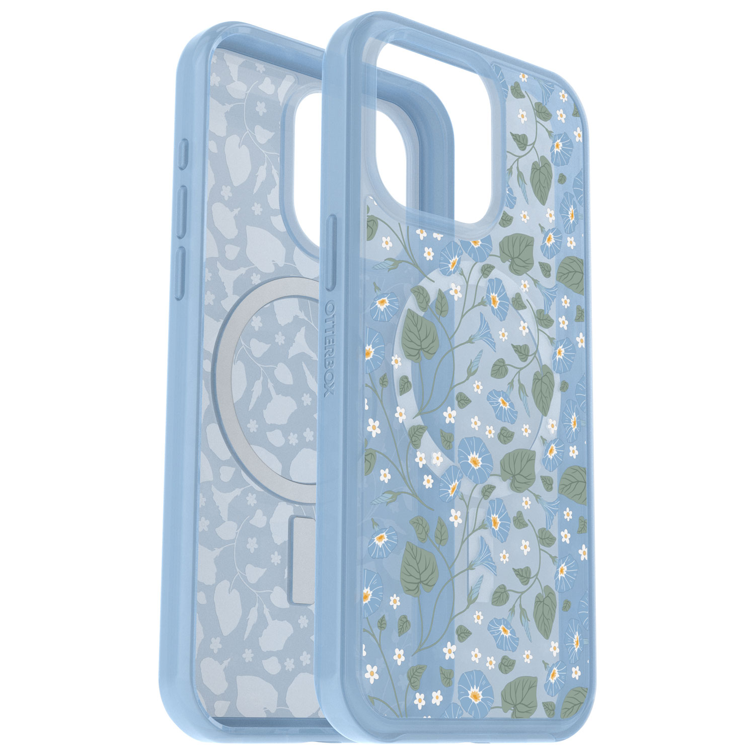Étui rigide ajusté Symmetry d'OtterBox avec MagSafe pour iPhone 15 Pro Max - Bleu/Floral
