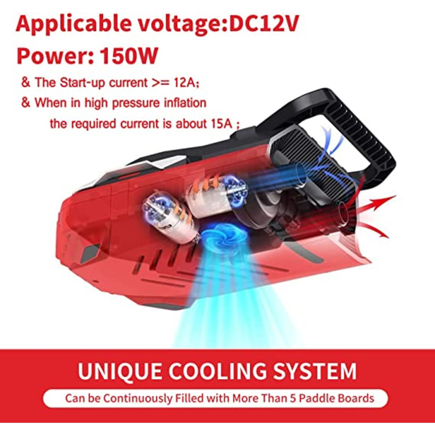 Electric Paddle Board Pump UP TO 20PSI Electric Air Pump for Inflation and Deflation W/ Auto-Off Feature, 12V DC Car W/ 5 Nozzles for Paddle Board,