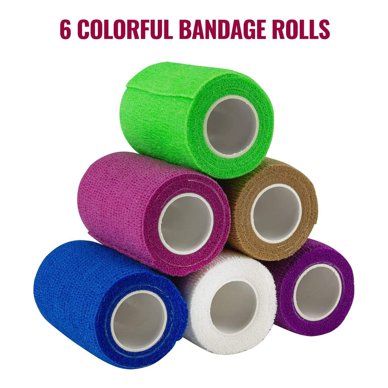 Emballage autoadhésif – Ensemble en vrac de 6, rouleaux de ruban de sport et bandes de sport, bandage adhésif non tissé autoadhésif pour entorses à