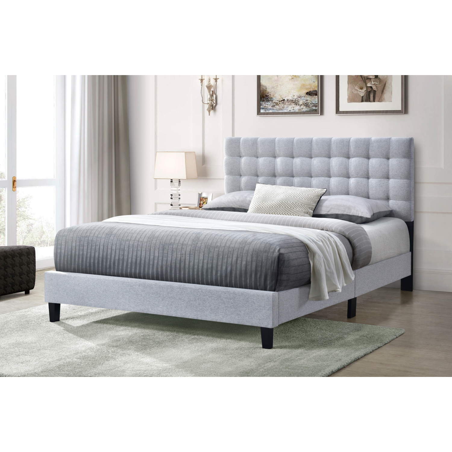 Lit Washington Queensons (tissu gris)