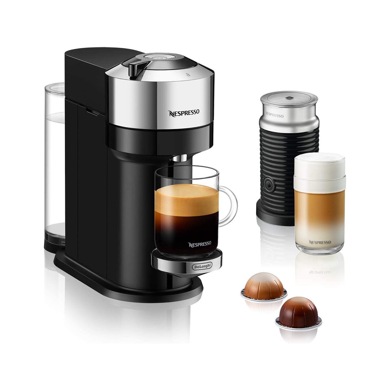 OPEN BOX - Nespresso Vertuo Next Deluxe Coffee & Espresso Machine by De'Longhi with Aeroccino - Pure Chrome
