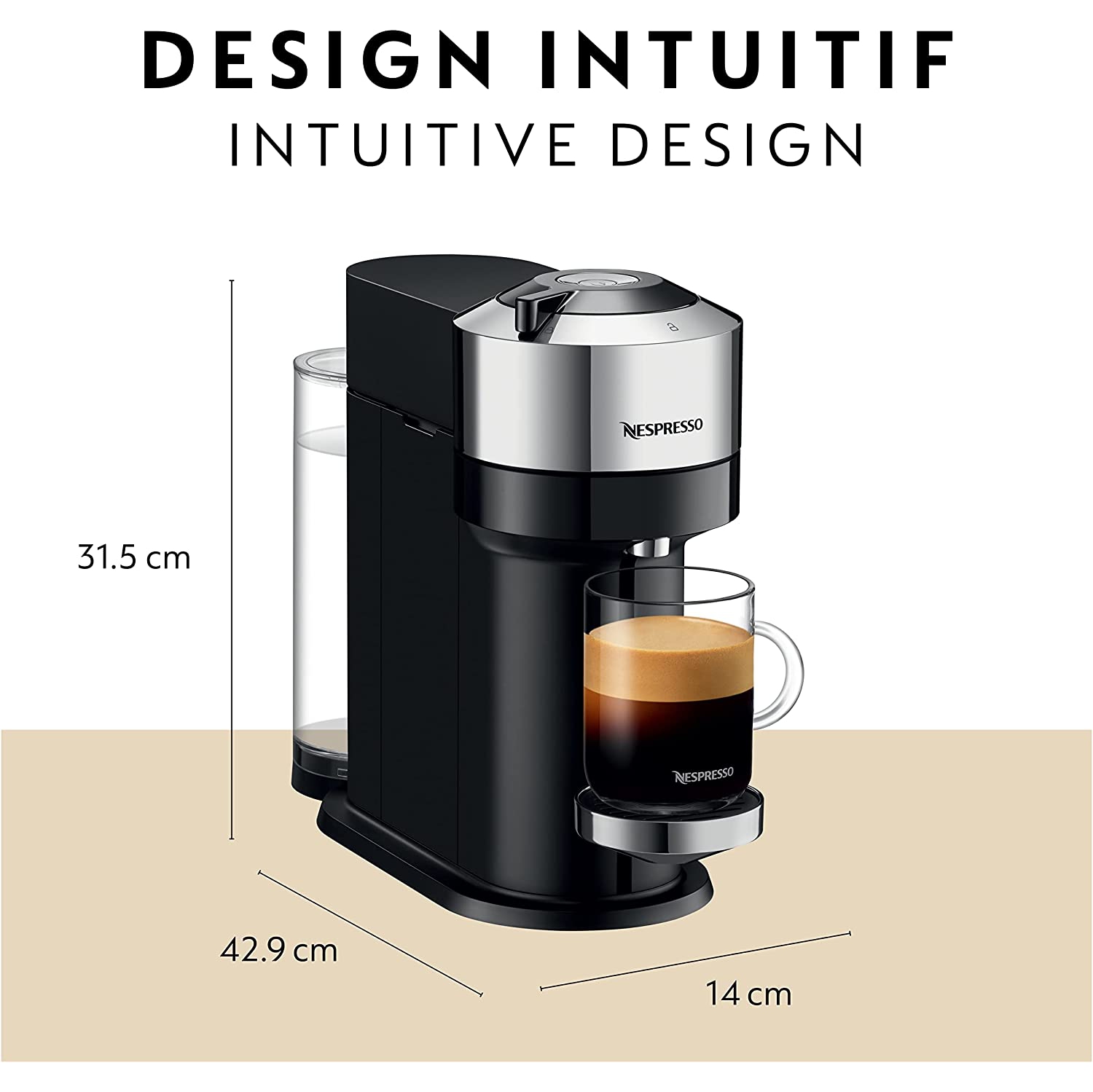 OPEN BOX - Nespresso Vertuo Next Deluxe Coffee & Espresso Machine by De'Longhi with Aeroccino - Pure Chrome
