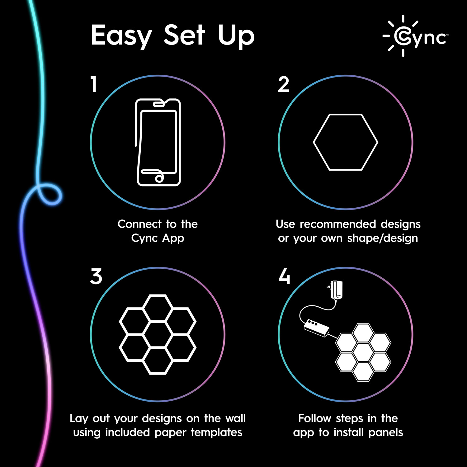 Panneaux lumineux hexagonaux à effets dynamiques Cync de GE - Trousse d'extension - 5 panneaux