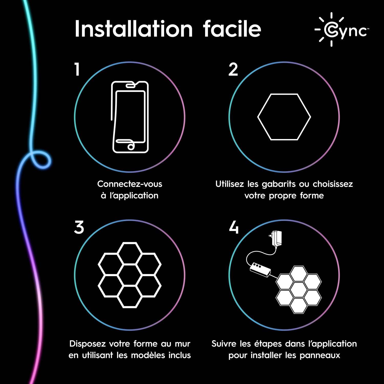 Panneaux lumineux hexagonaux à effets dynamiques Cync de GE - Trousse d'extension - 5 panneaux