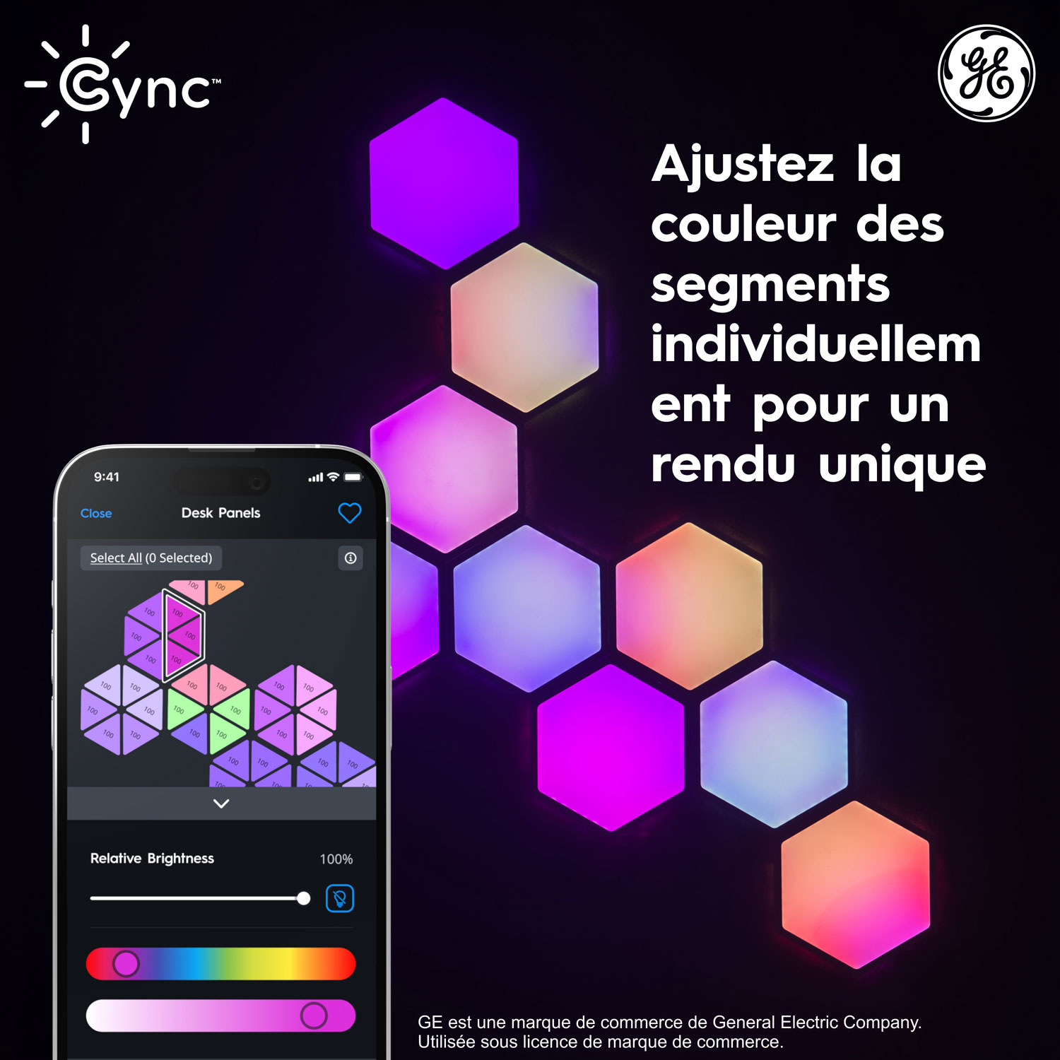 Panneaux lumineux hexagonaux à effets dynamiques Cync de GE - Trousse intelligente - 7 panneaux