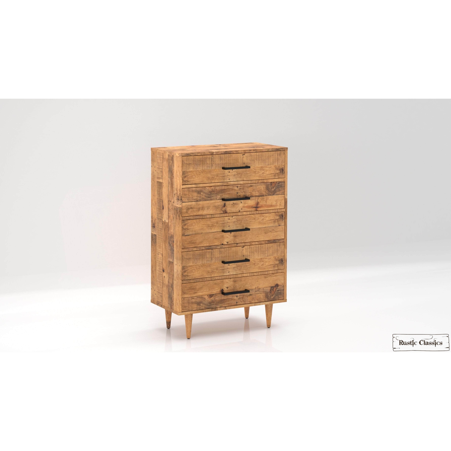 Commode rustique à 5 tiroirs en bois recyclé Cypress de Classic - épice