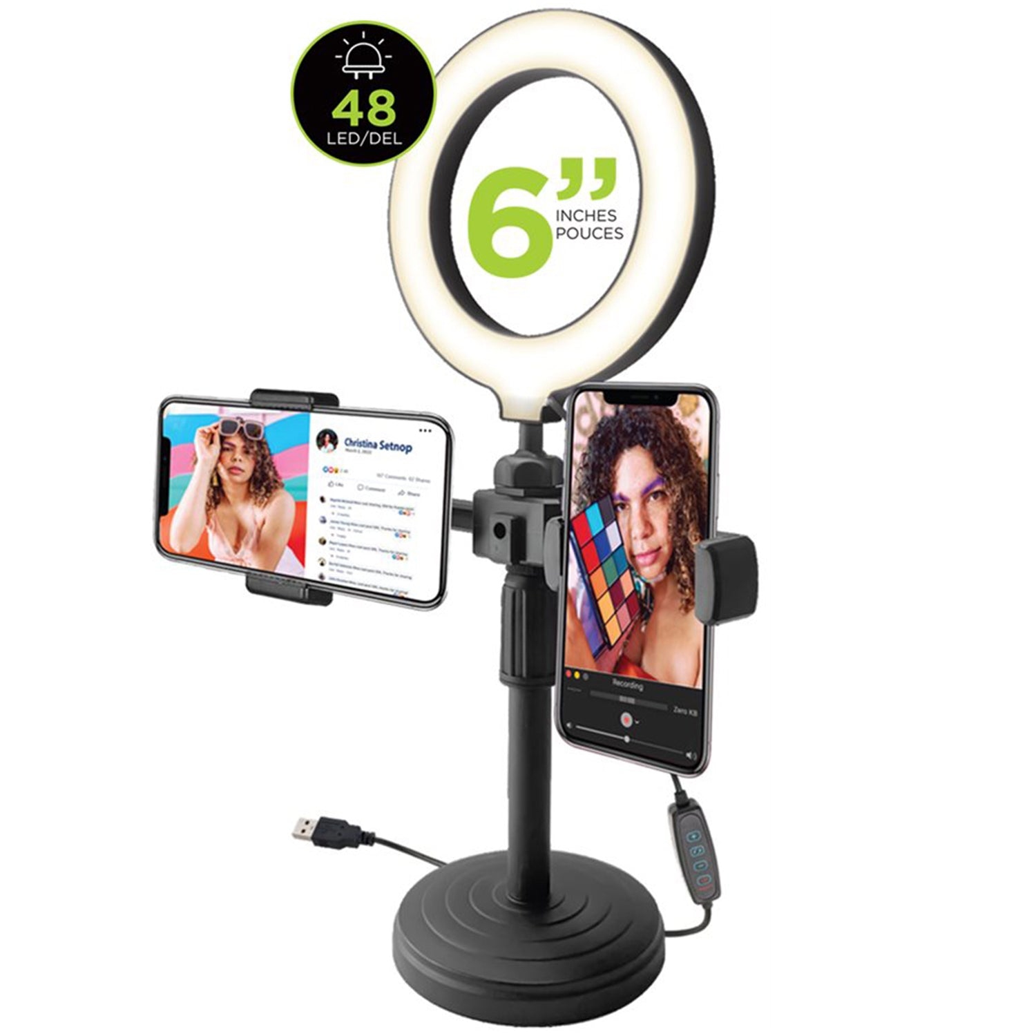 Boost - 6" LED Ring Light with 2 Phone Holders, Black