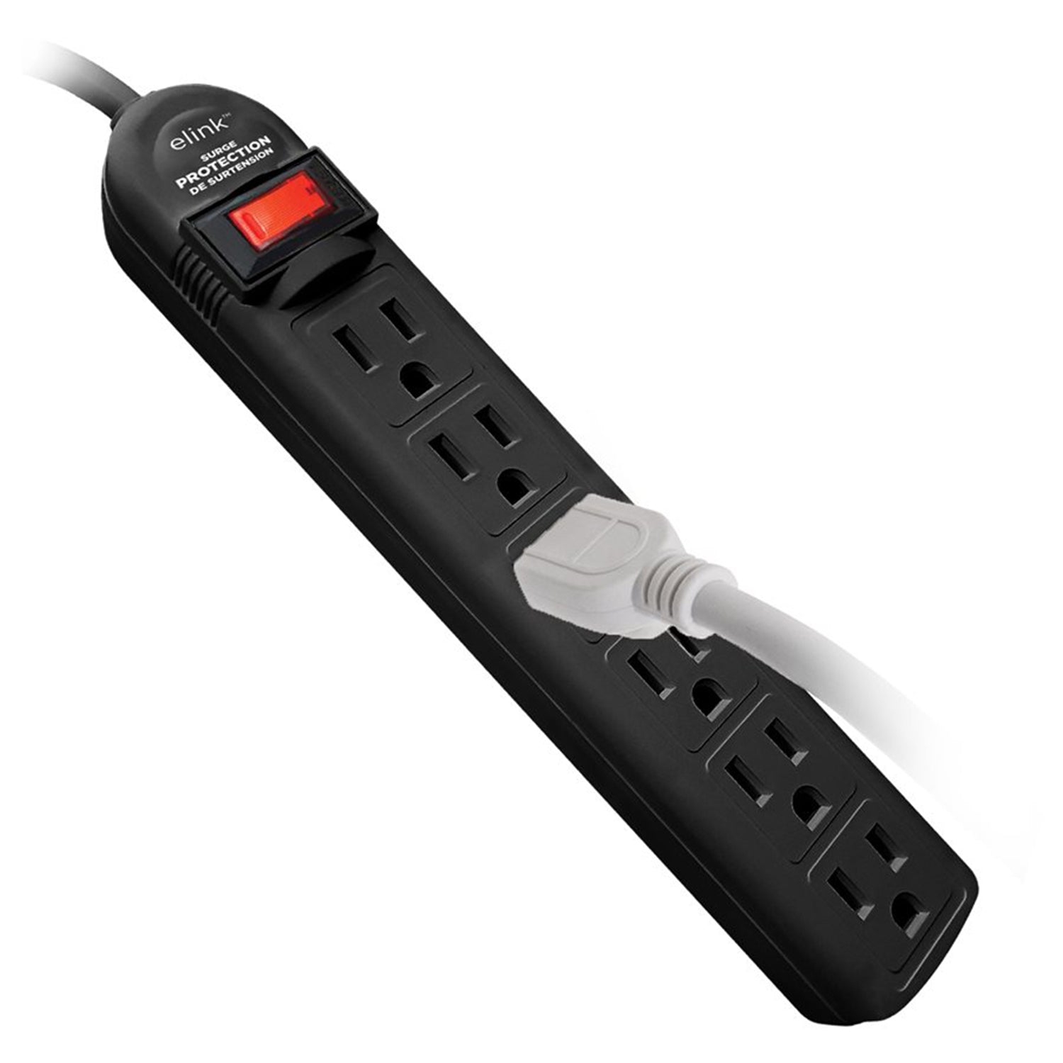 ELink – Parasurtenseur à 6 prises, protection de 90 joules, cordon de 2ft pi, noir