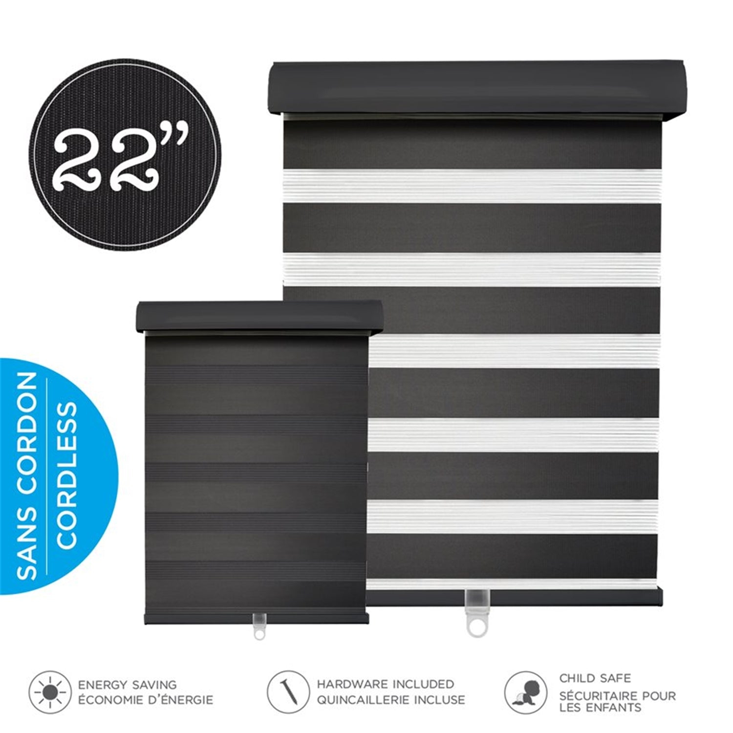 Store de fenêtre à abat-jour alternatif Hauz, sans fil, 2284BLKCD à 22 x 84 po, noir