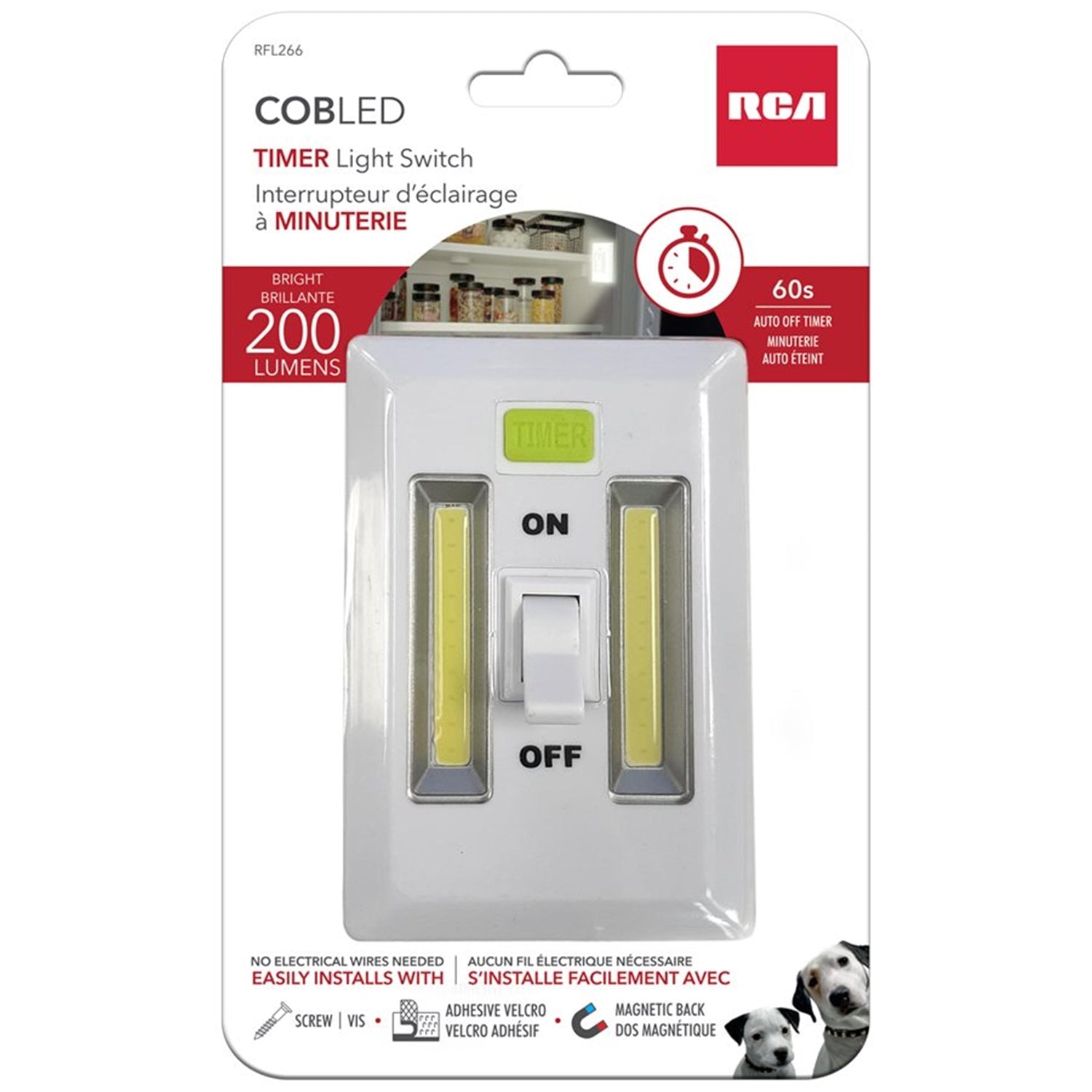 RCA - COBLED Wall Light with Switch and Timer, Wireless, 200 Lumens, White