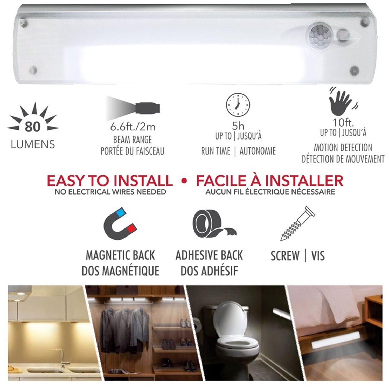 RCA - COBLED Wireless Light with Motion Sensor, 80 Lumens, White