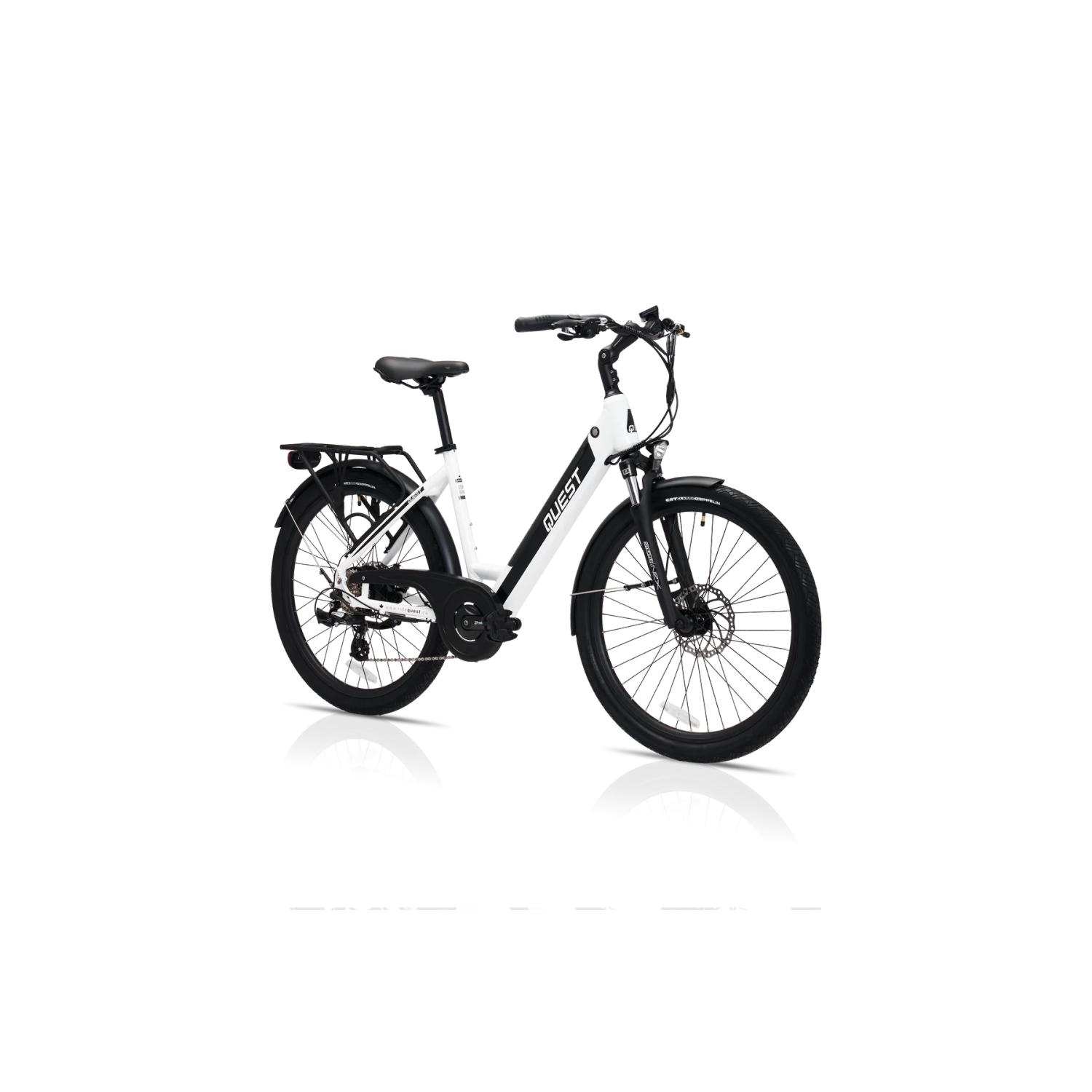 OPEN BOX - QUEST HUB 26" Urban Electric Bike (350W Motor, 36V/11.6Ah Battery, 8 Speed) – White/Black
