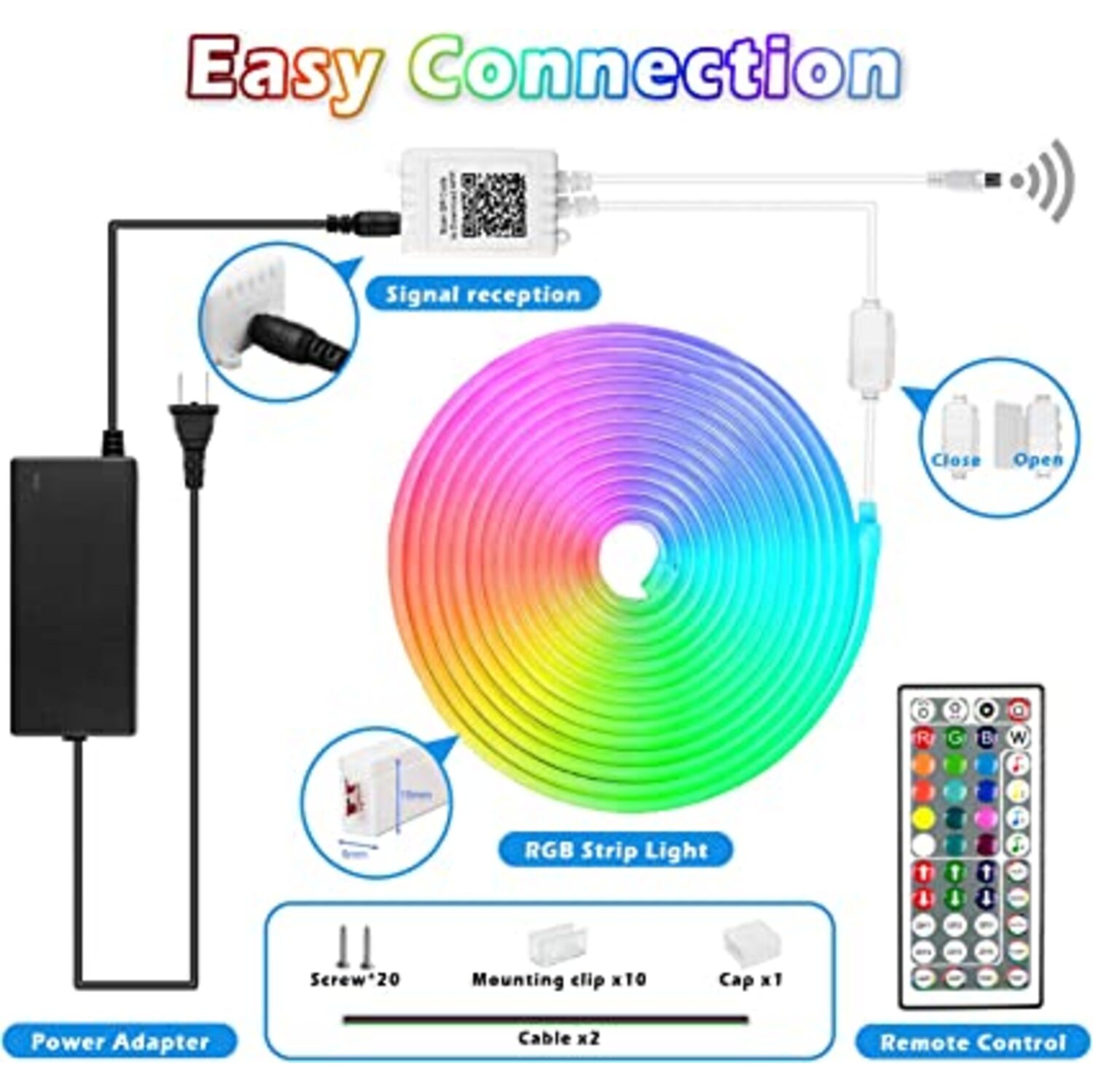 WINGOMART 16.4FT Neon Lights RGB LED Neon Rope Lights W/ Remote Control, Smart LED Neon Light Strip W/ smart APP LED Strip Lights waterproof for